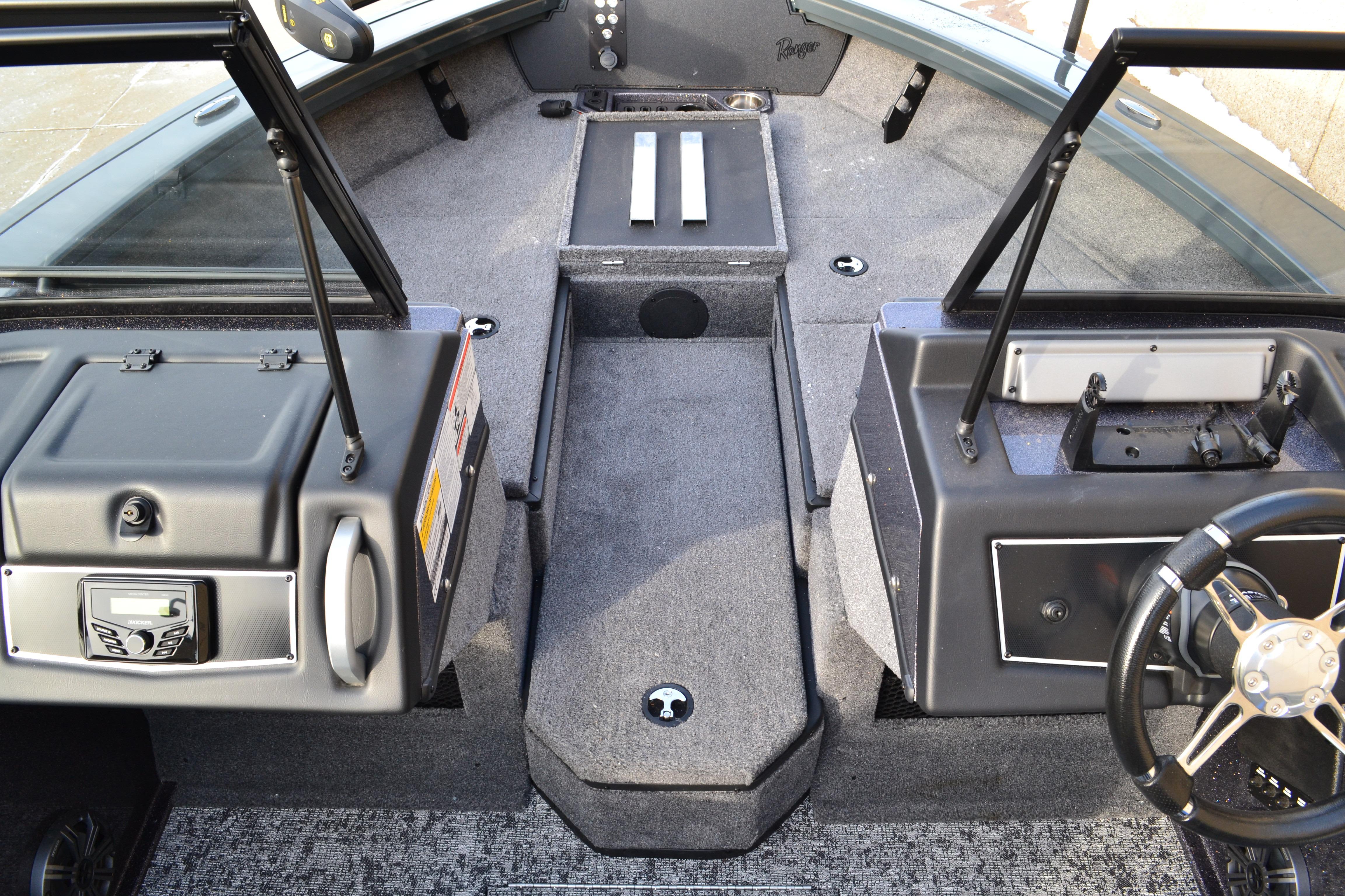 2026 Ranger VX1888 WT boat interior with steering wheel and dashboard controls.