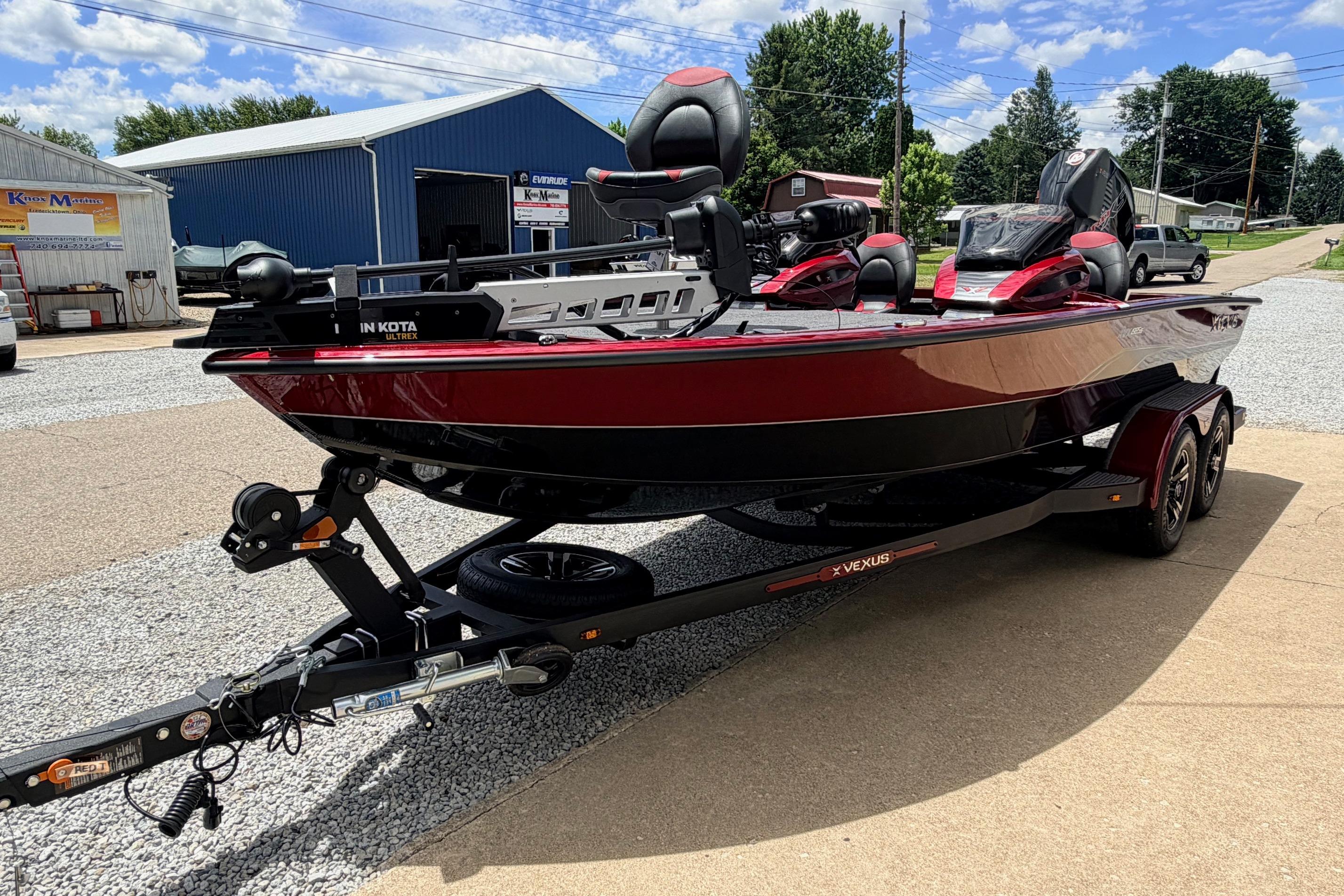 2026 Vexus AVX1985s boat on trailer, parked outdoors under a clear sky.