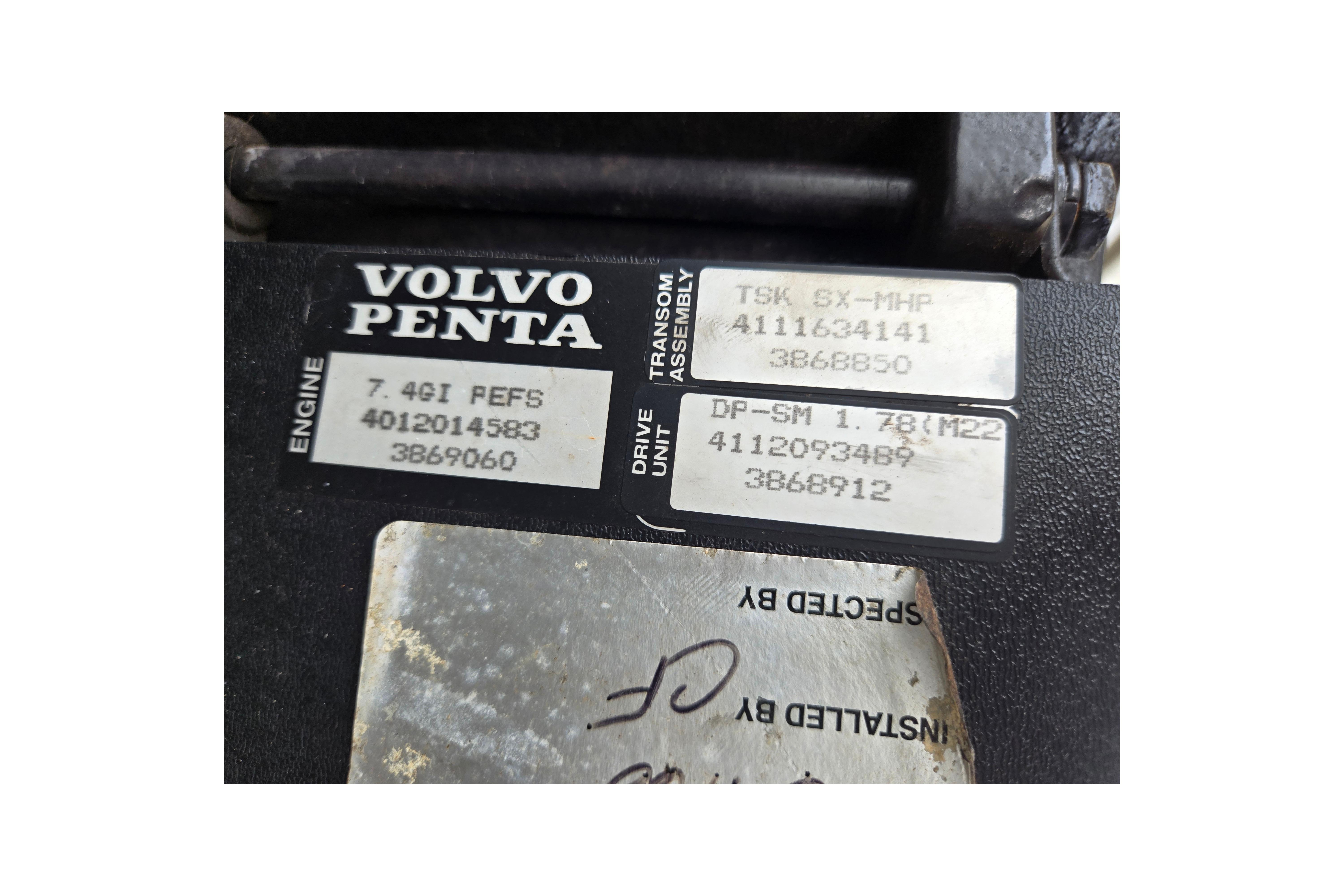 Label on Volvo Penta engine component for Cobalt 246, 2000 model.