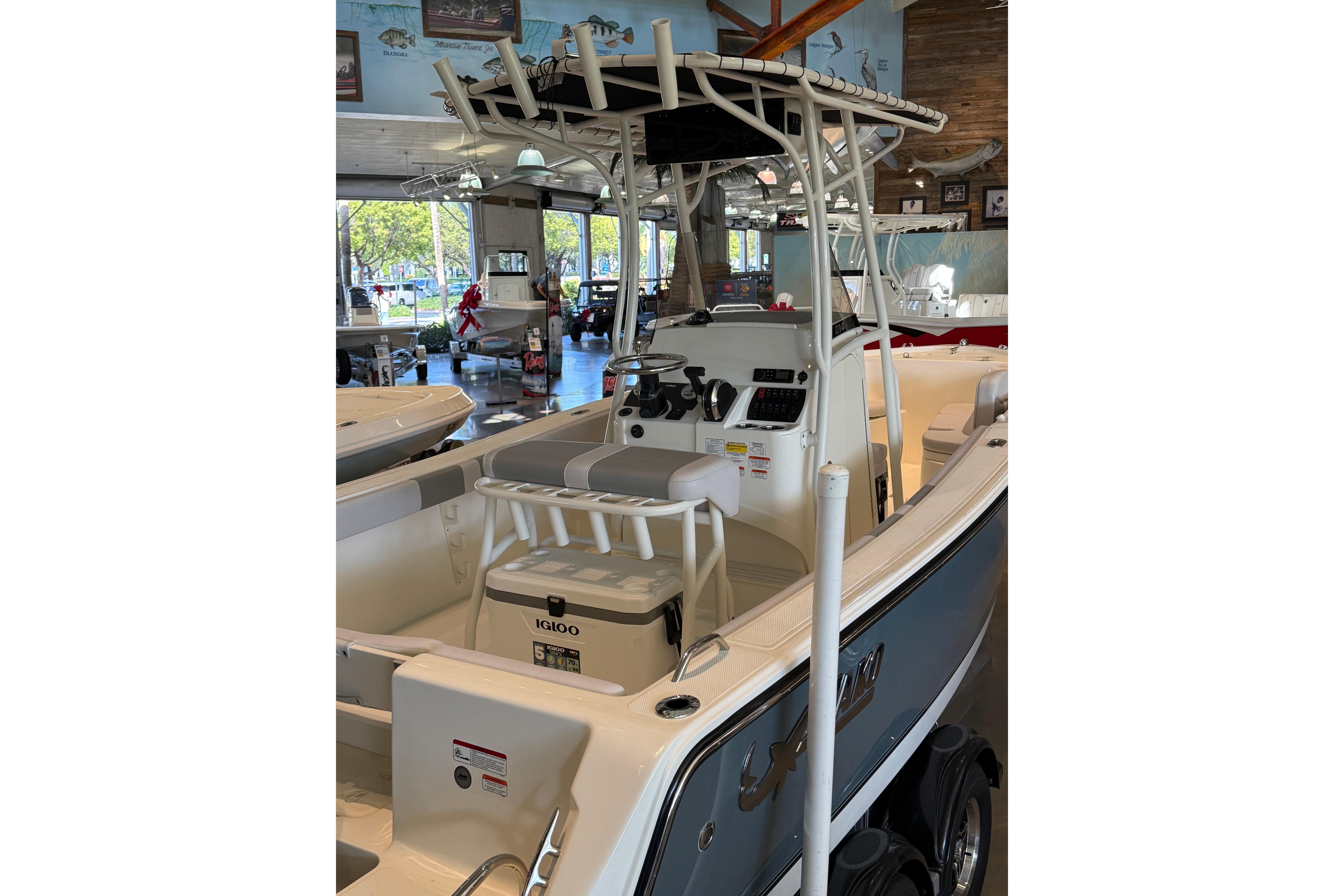 2026 Mako 214 Center Console boat interior with modern controls and seating.