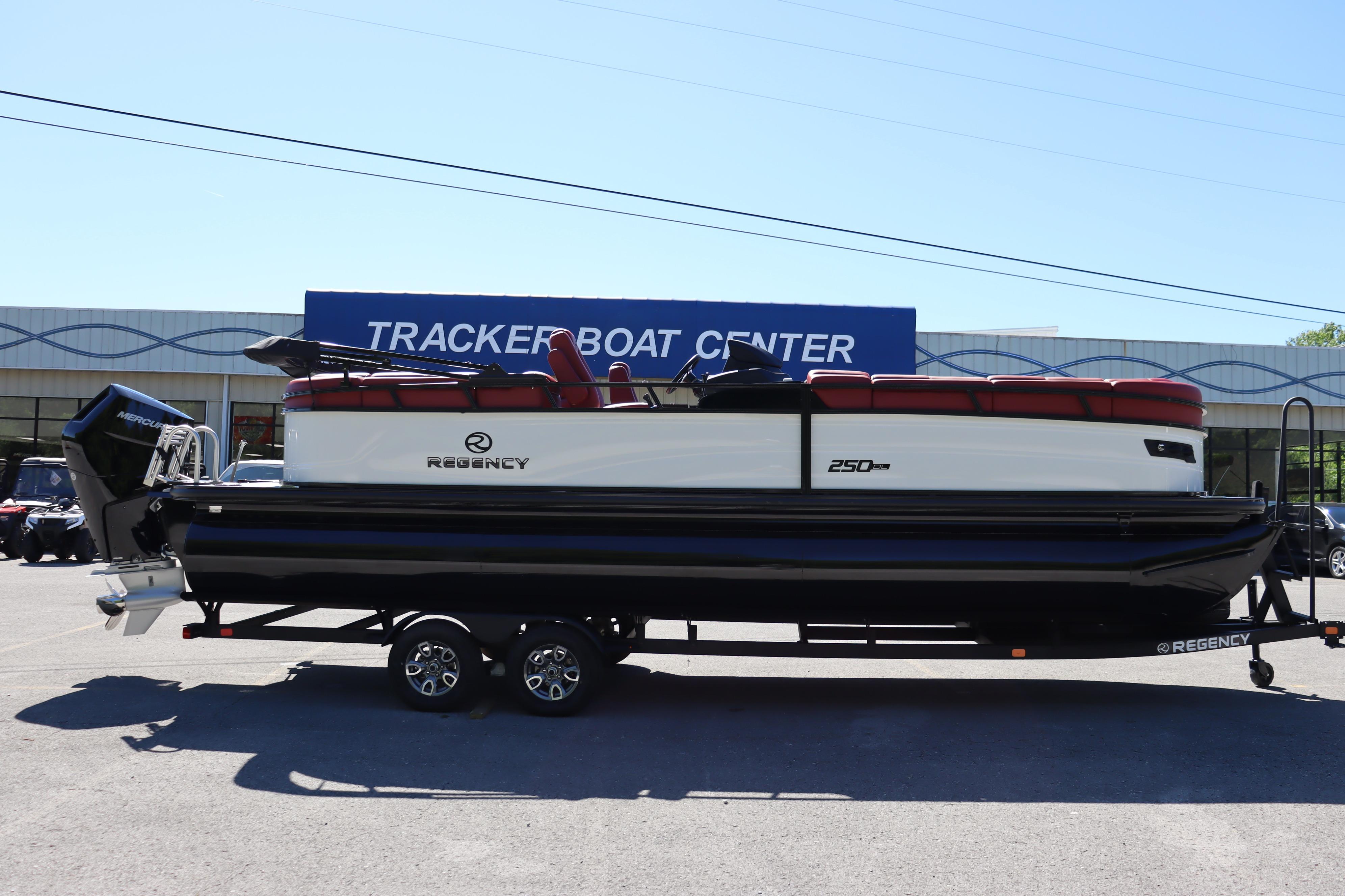 2026 Regency 250 DL pontoon boat at Tracker Boat Center dealership.