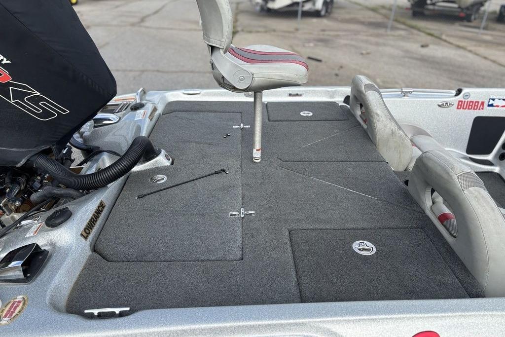 2020 Bass Cat Cougar FTD boat deck with seating and storage compartments.