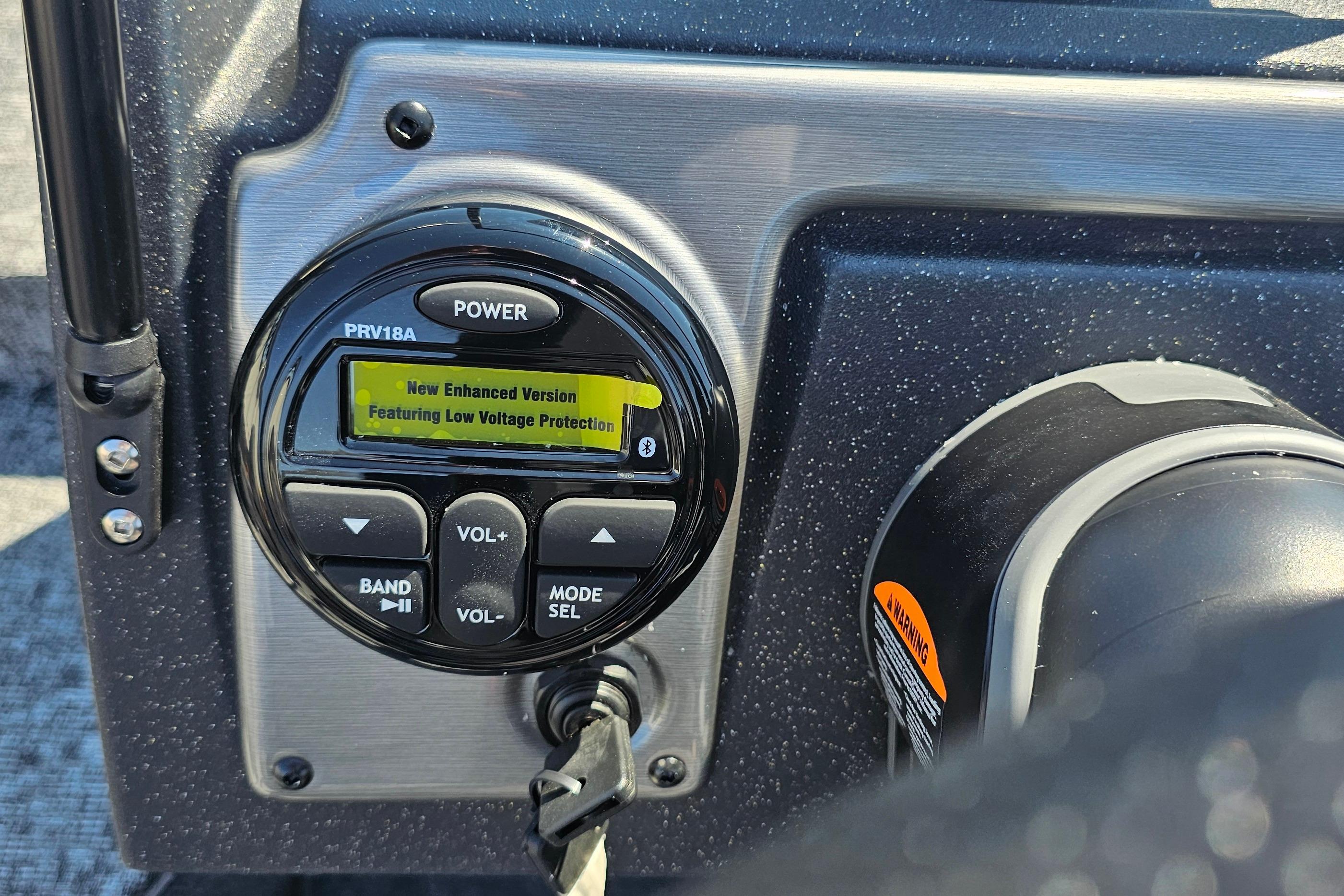 Control panel of 2026 Tracker Pro Guide V-175 Combo with low voltage protection feature.