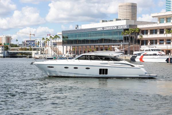2013 Princess V57 yacht near Tampa Convention Center on water.
