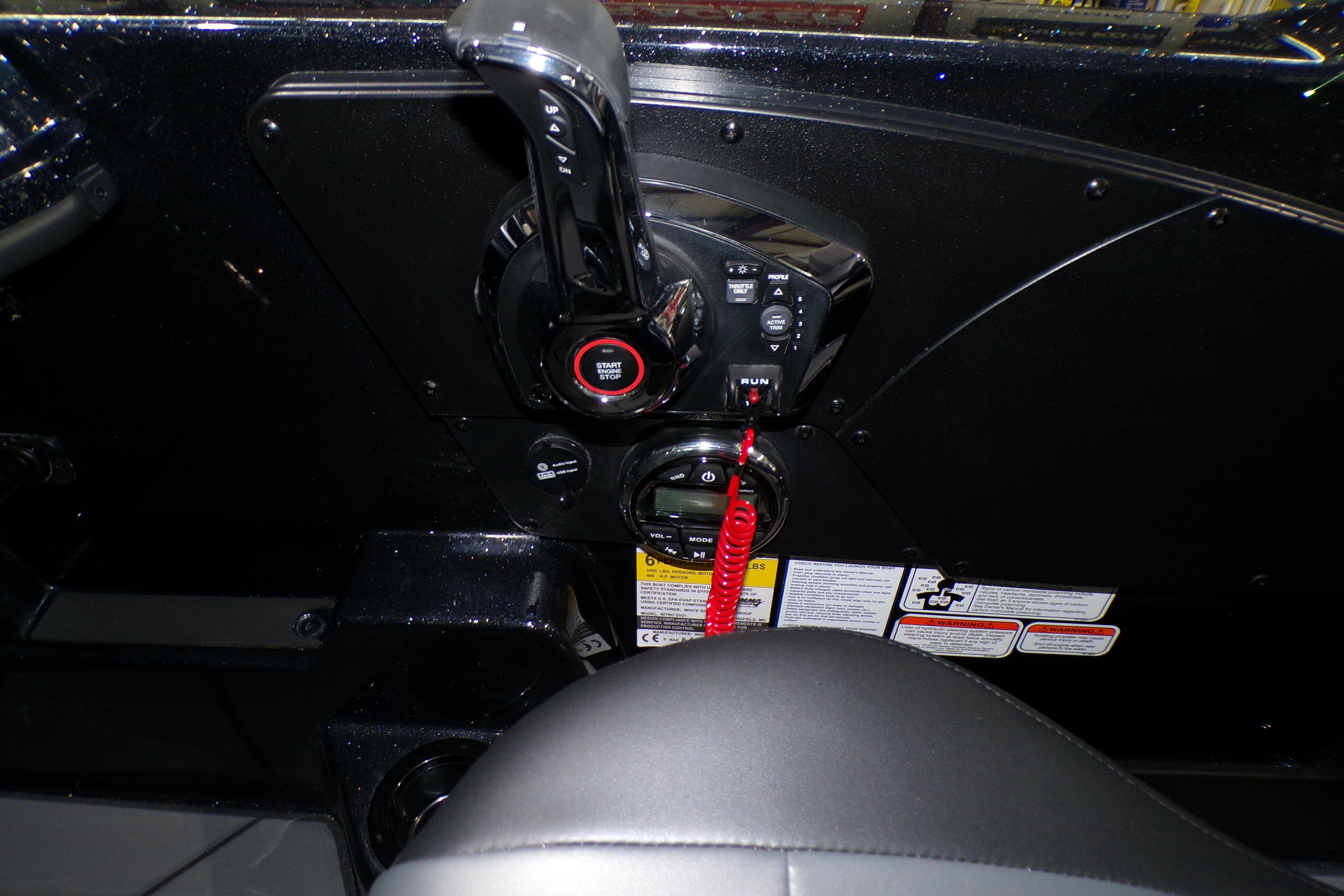 Control panel of 2026 Nitro ZV21 Pro boat with start button and throttle lever.