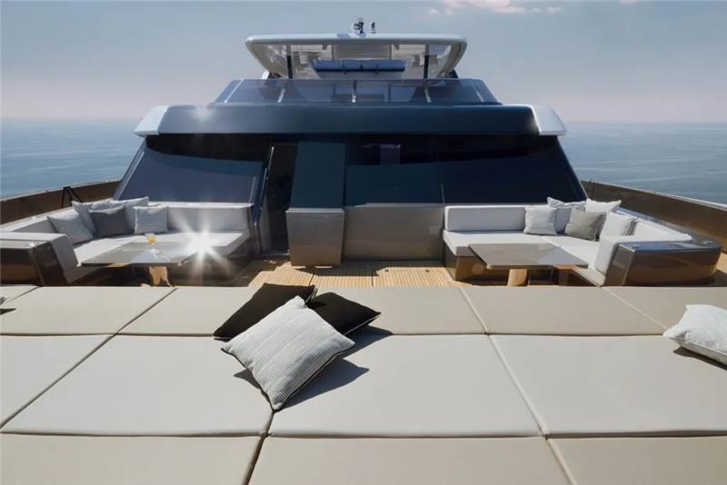 Luxurious 2026 Sunreef 80 Power yacht with spacious deck and elegant seating.