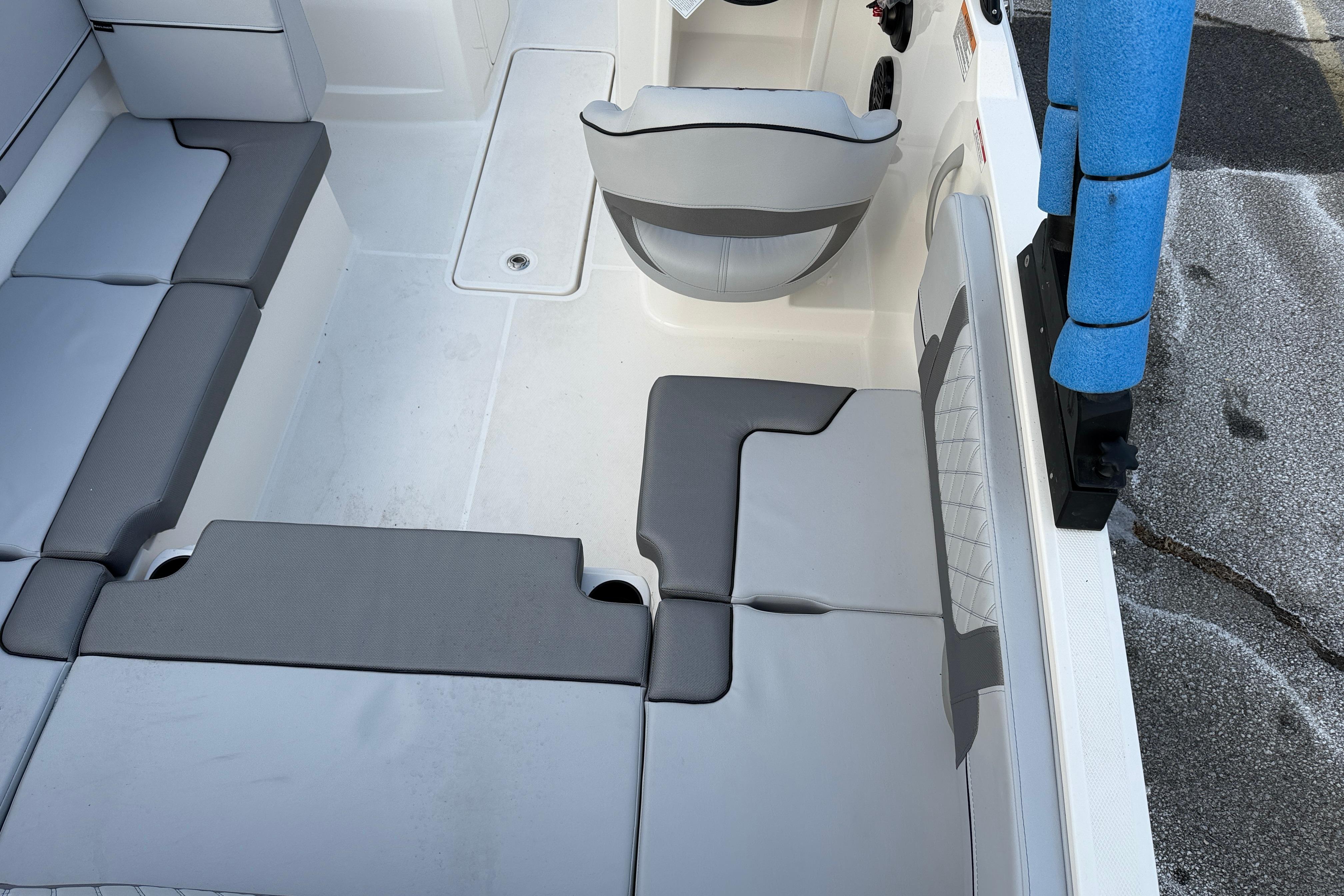 2026 Bayliner VR4 Bowrider OB interior with gray seating and modern design.