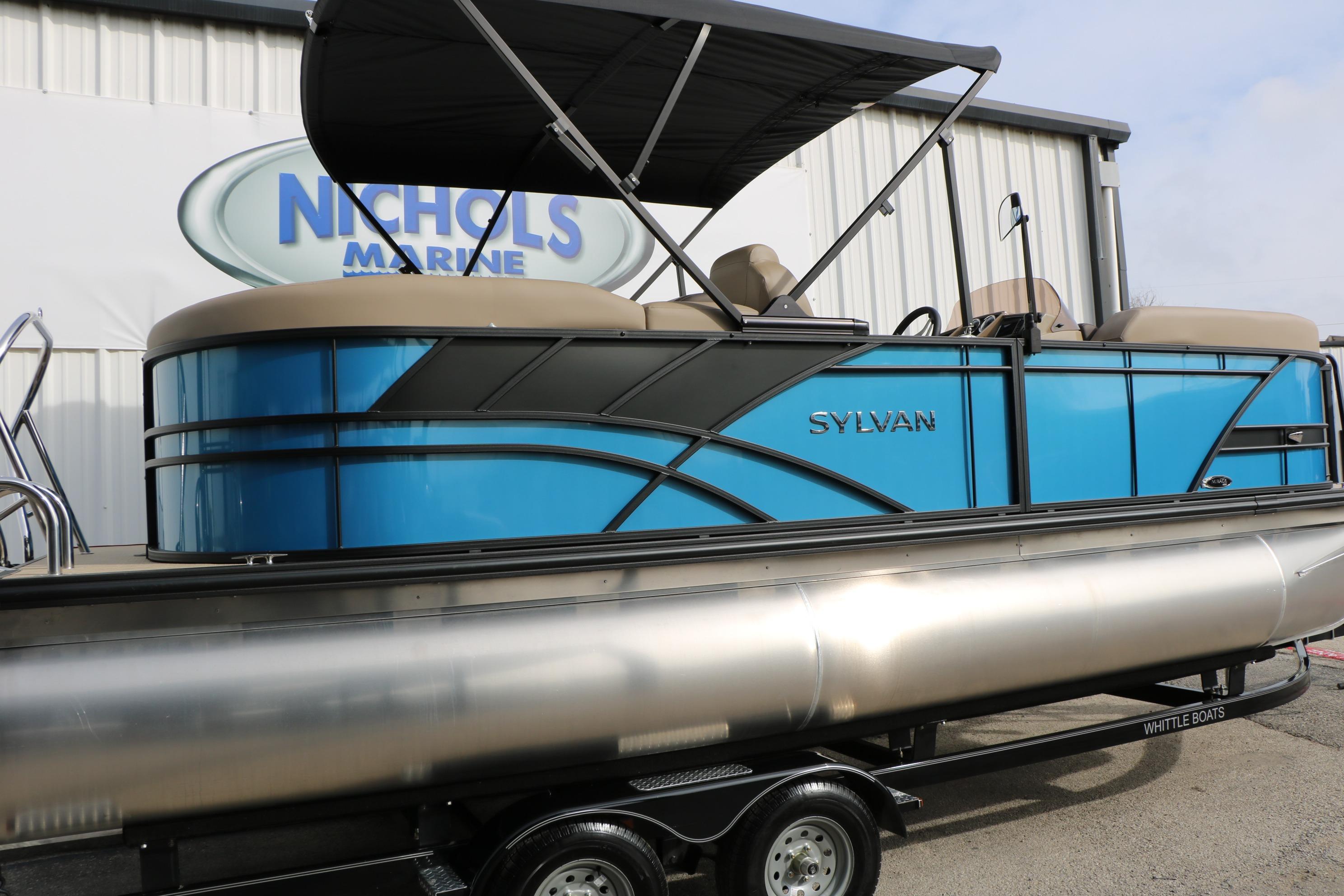 2026 Sylvan Mirage 822 LZ pontoon boat in vibrant blue at Nichols Marine.