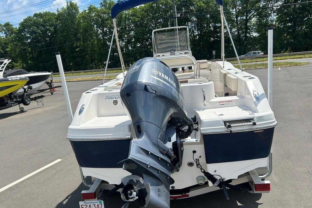 2017 Robalo R200ES boat with Yamaha outboard motor, parked on a sunny day.
