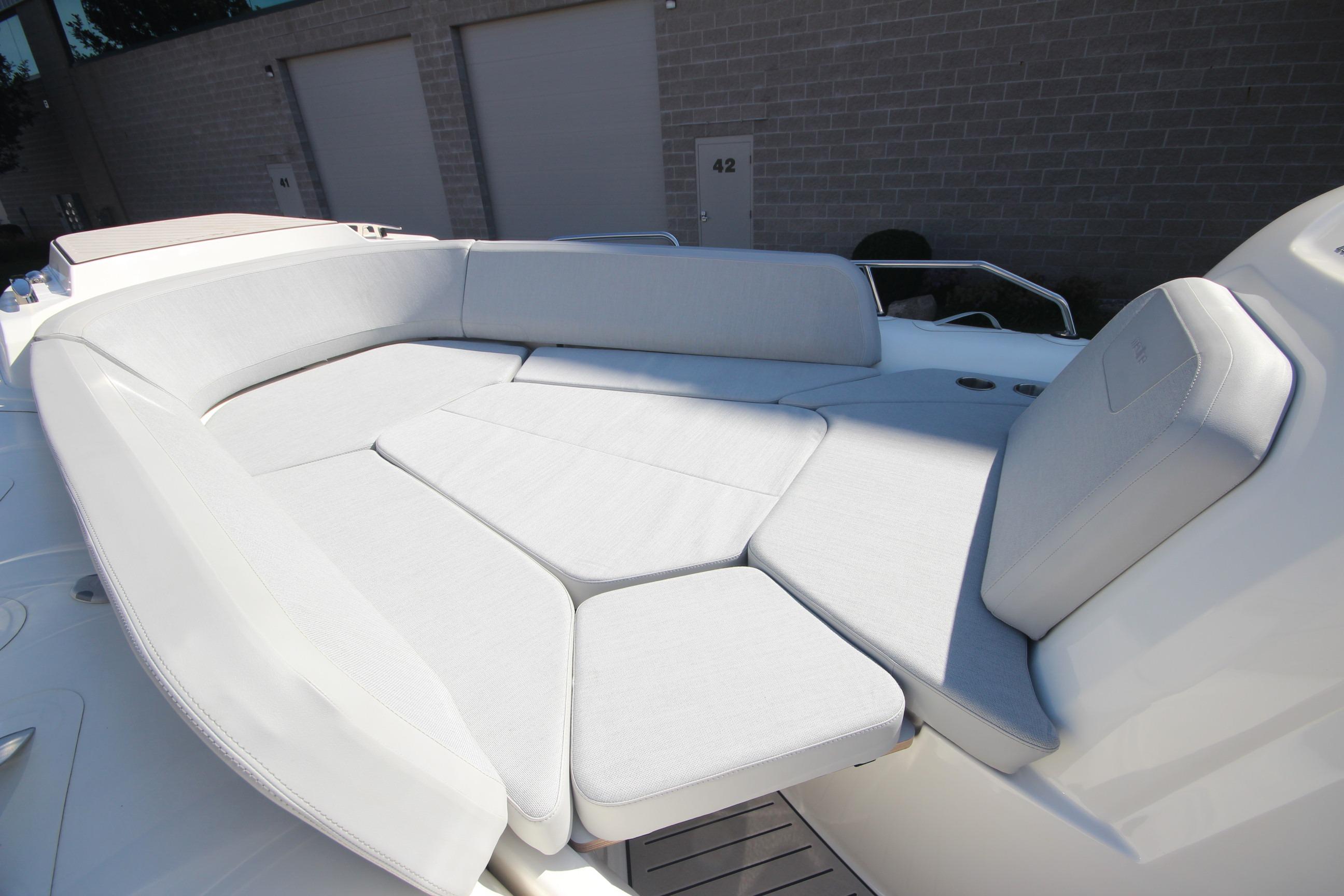 2024 Zodiac MEDLINE 9 NEO boat with spacious white seating area.