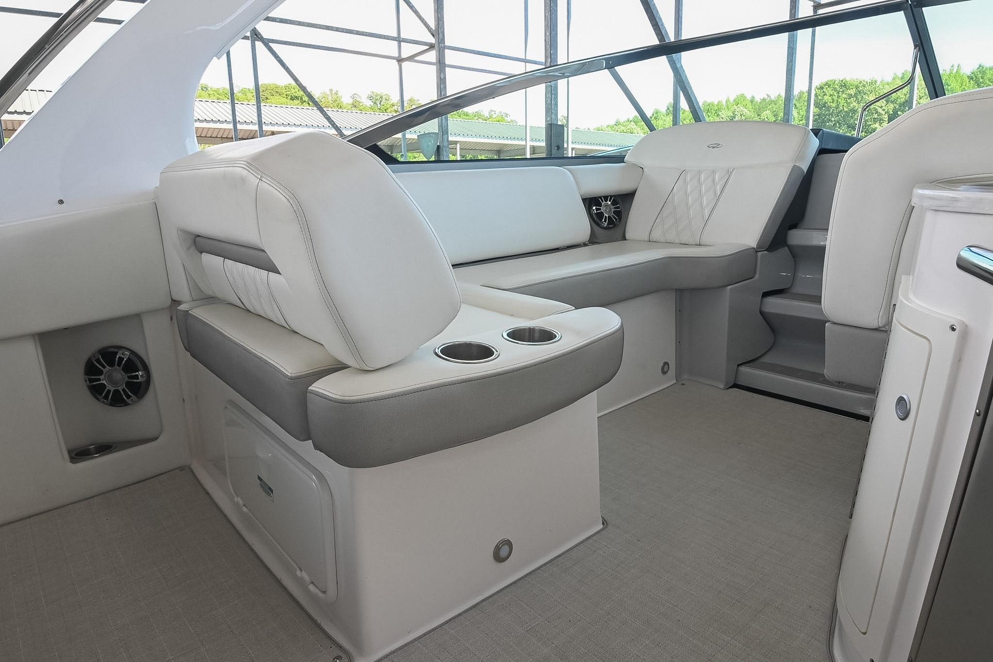 2021 Regal 33 Express boat interior with luxurious seating and modern design.