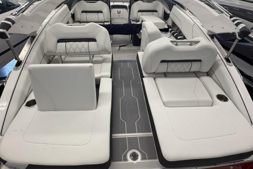 Luxurious 2027 Regal LS4 boat interior with sleek white seating and modern design.