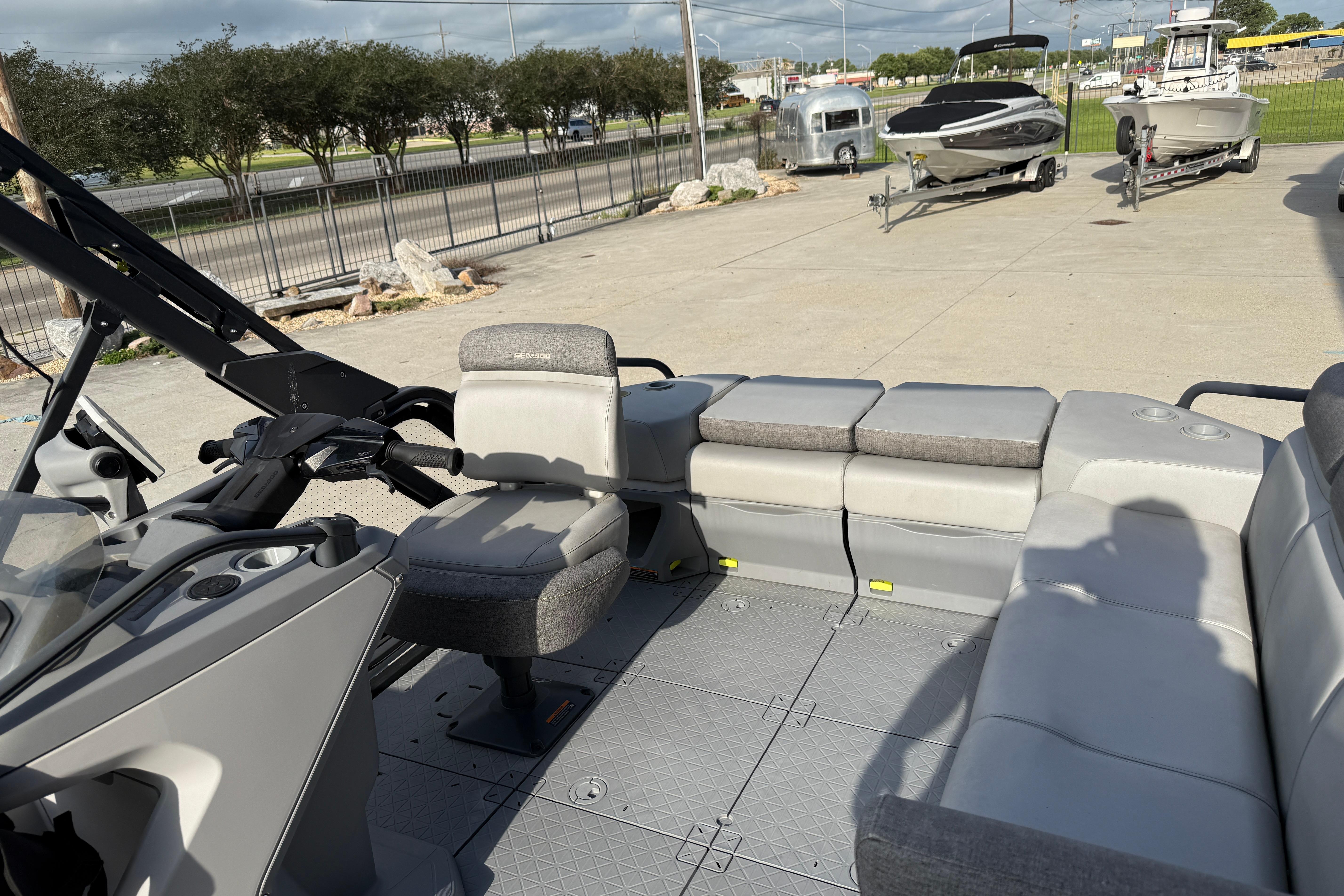 2023 Sea-Doo Switch Sport 18 interior with spacious seating and modern design.