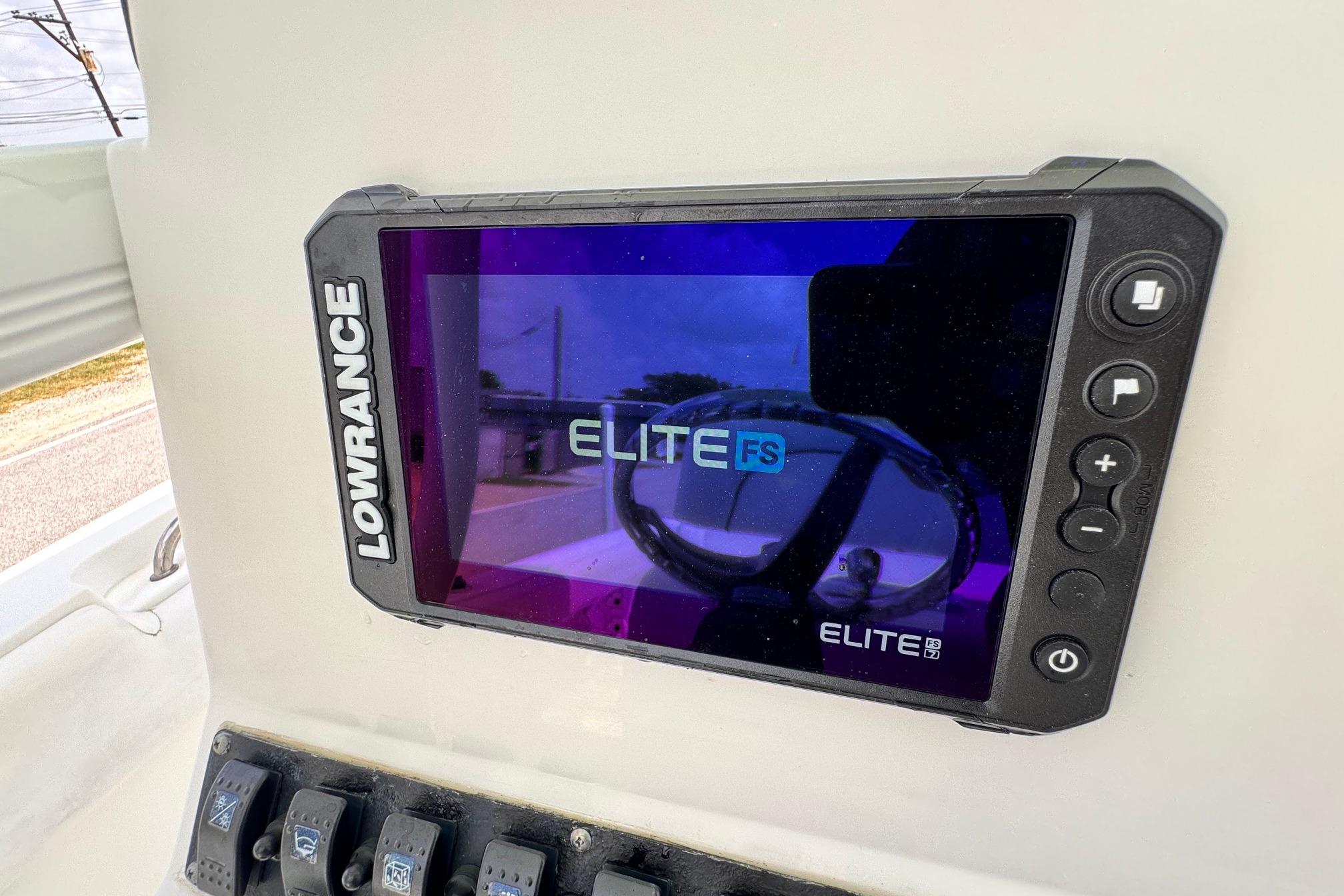 Lowrance Elite FS display on 2015 Sea Hunt Ultra 234 boat dashboard.
