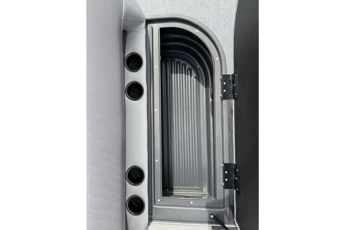 Interior storage compartment of 2026 Sun Tracker Bass Buggy 16 XL Select boat.