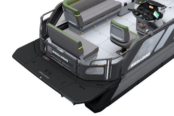 Manufacturer Provided Image: 2026 Sea-Doo Switch Fish 21 interior with seating and control panel, showcasing modern design.