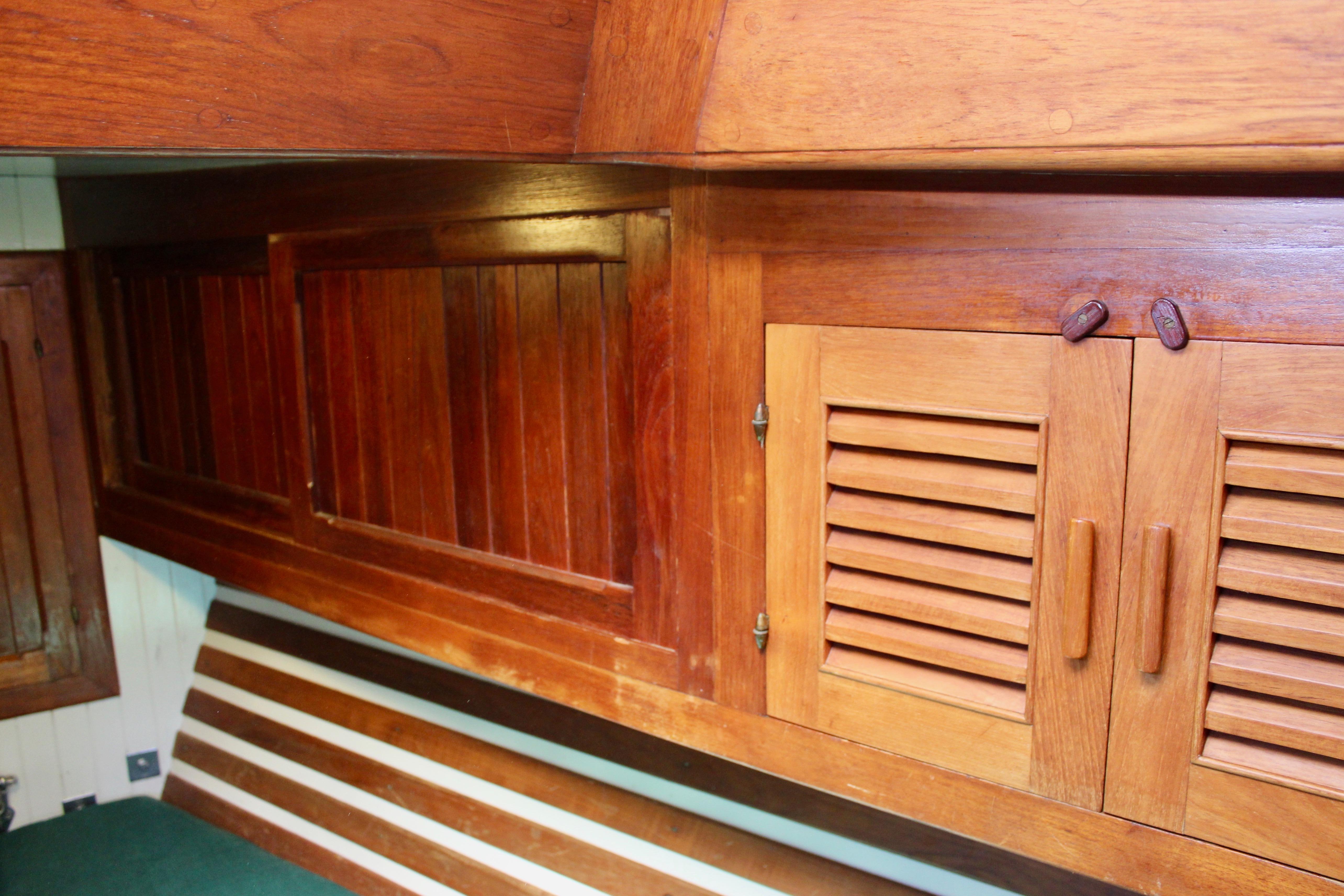 Wooden interior cabinetry on a 1981 Kelly Peterson 46 sailboat.