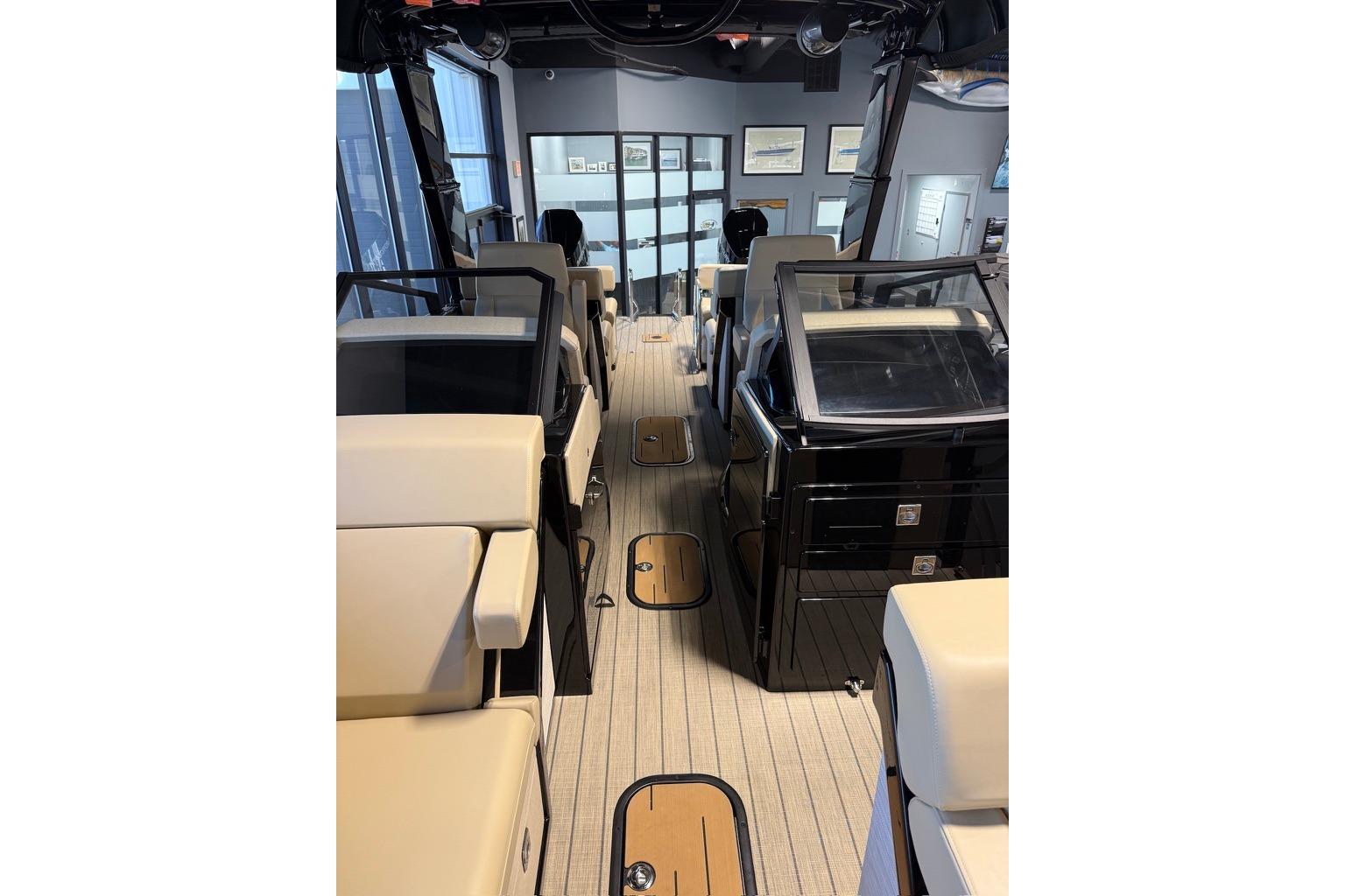 Interior view of 2026 Balise Halo 26C Twin boat with modern seating and controls.