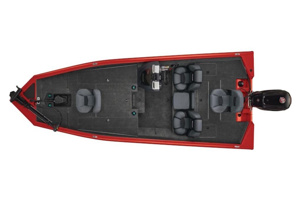 2026 Tracker Pro Team 190 boat, top view, red exterior, spacious seating, modern design.