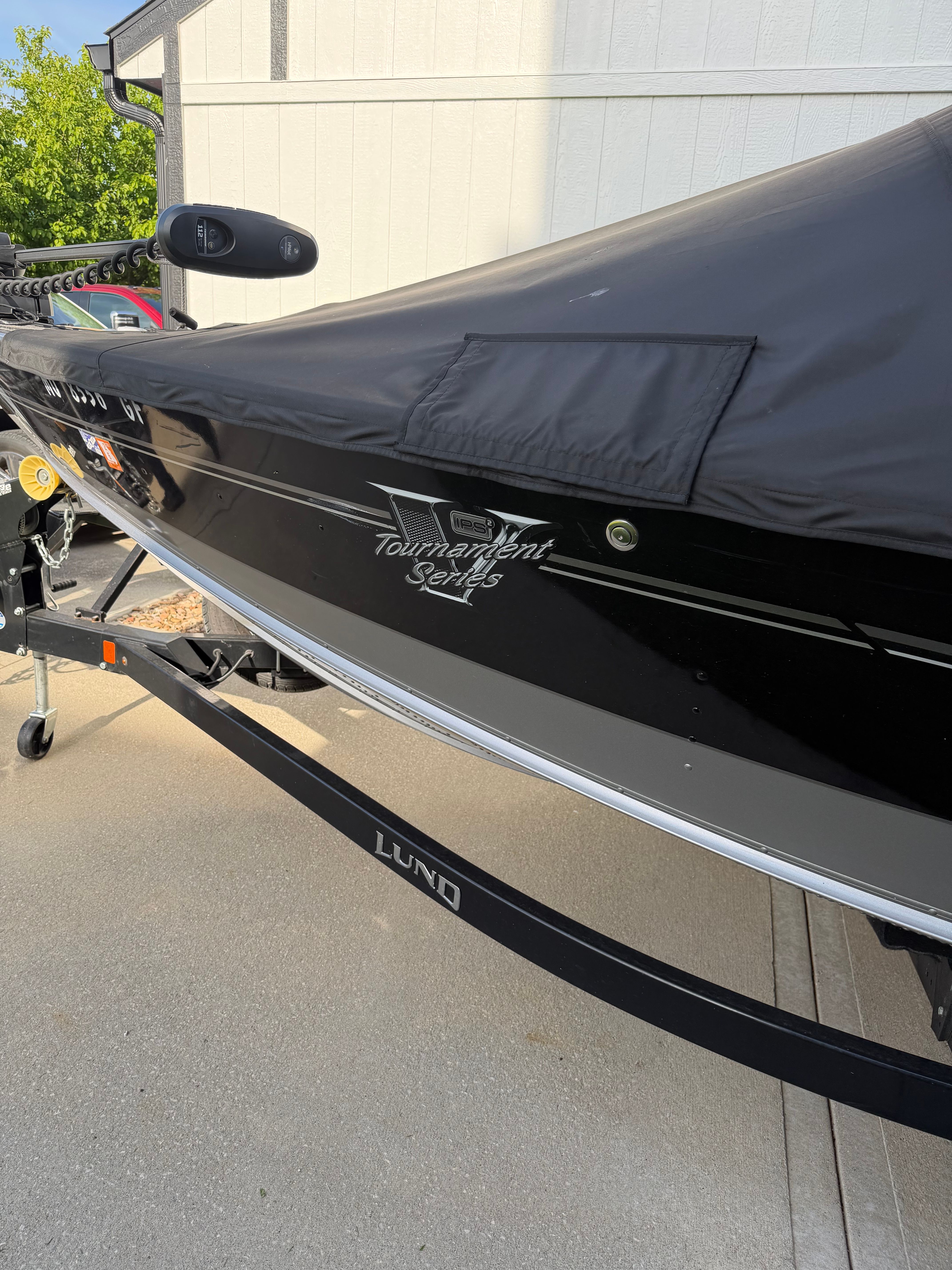 2017 Lund Pro V 1975 Deep V Tournament boat on trailer.