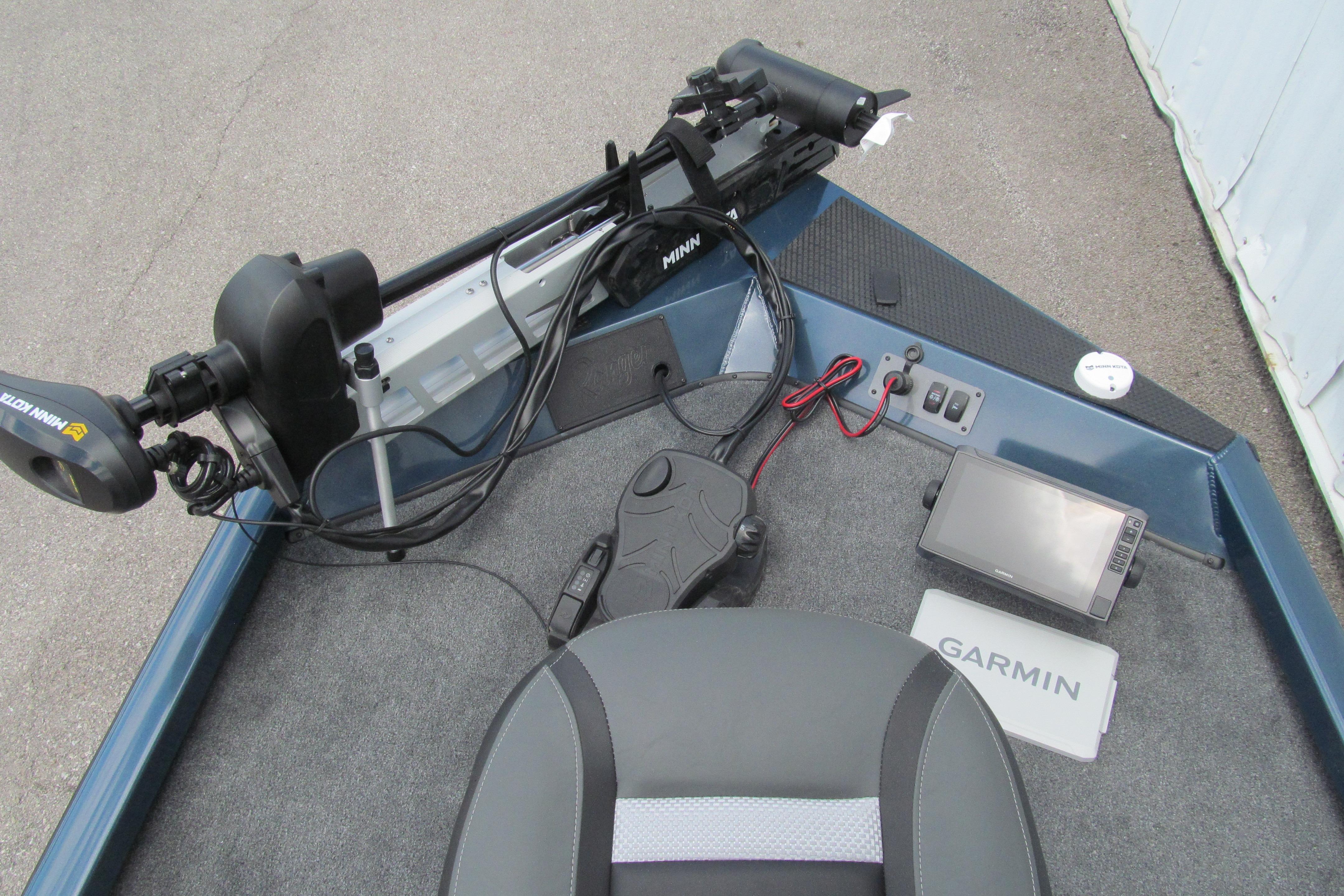 2026 Ranger RT188C boat deck with Garmin electronics and Minn Kota trolling motor.