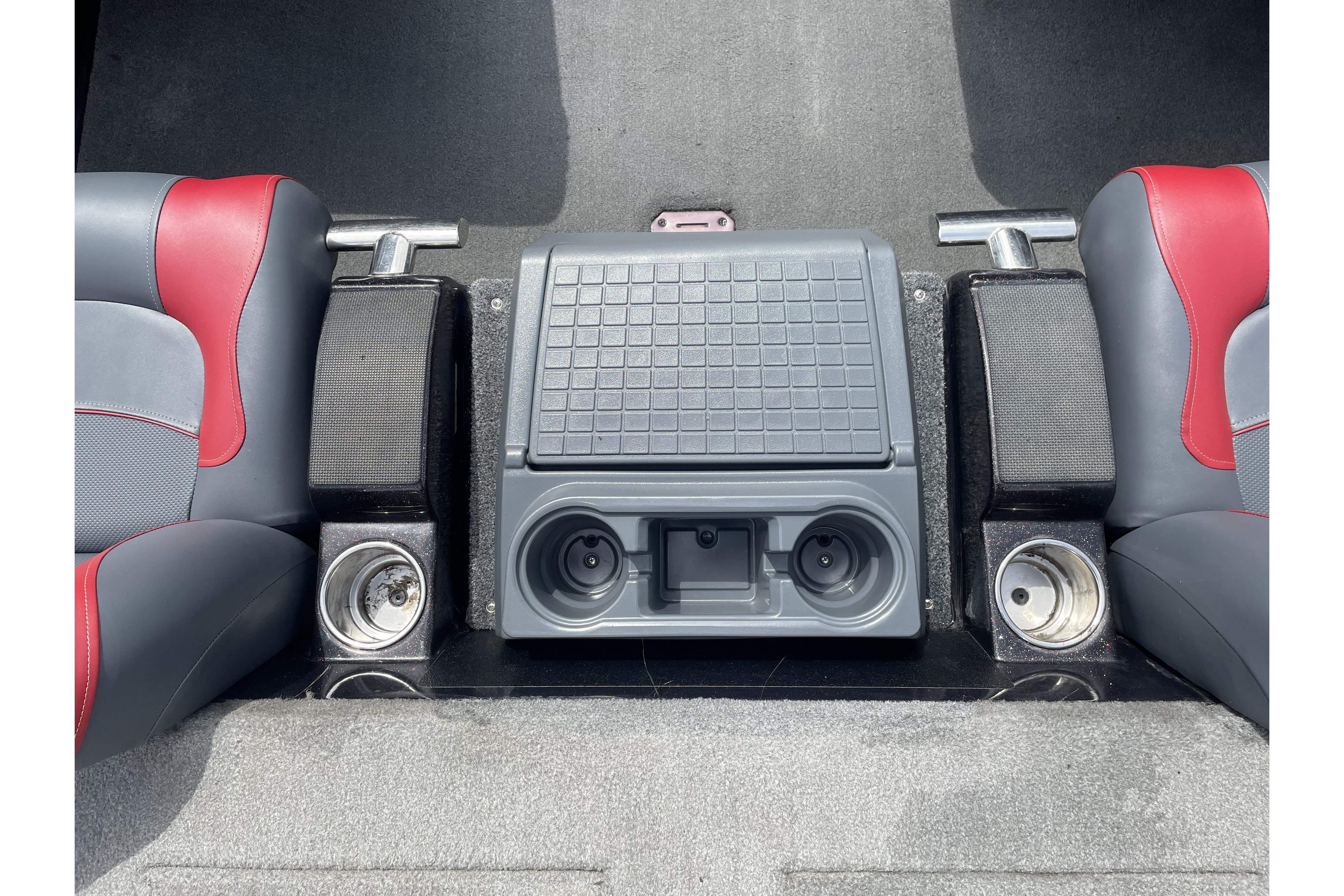 Interior of 2013 Nitro Z-8 boat with cup holders and seating.