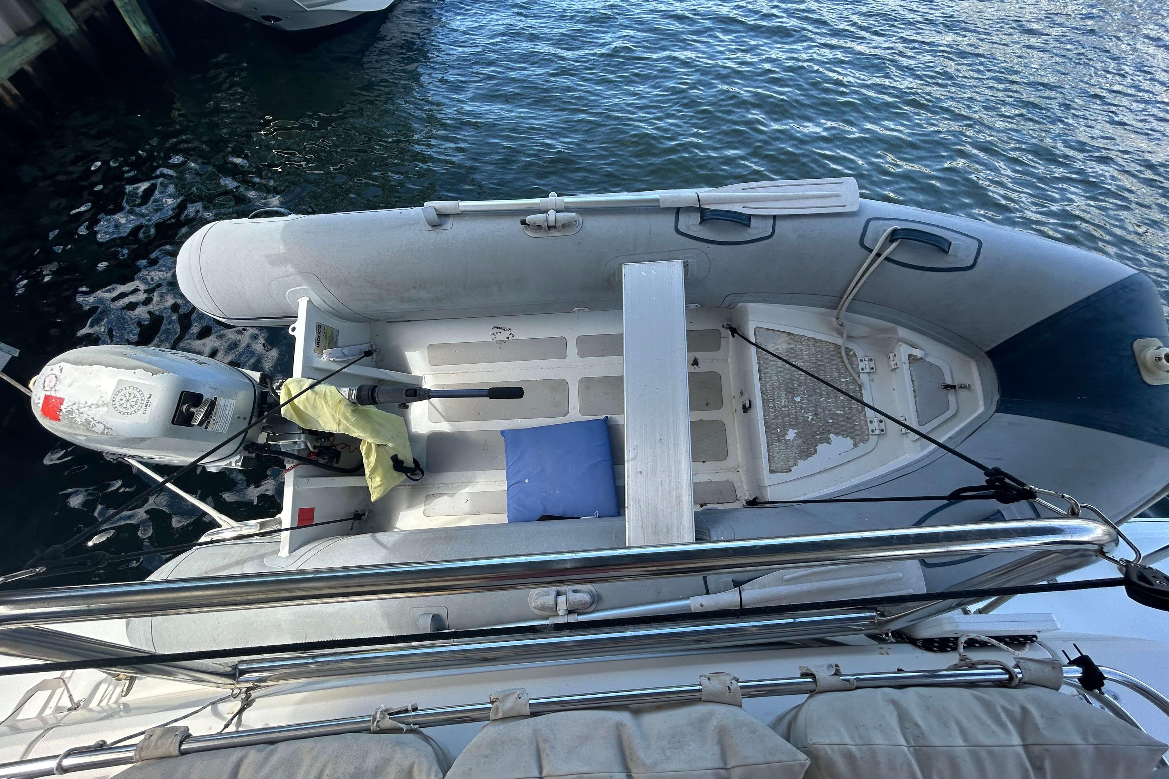 Inflatable boat with outboard motor on water, Bali 4.1 model, 2018.