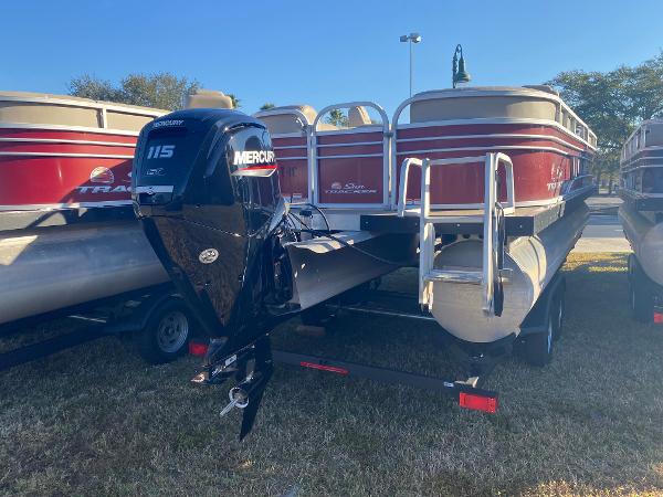 2020 Sun Tracker Party Barge 24 DLX pontoon boat with Mercury 115 engine.