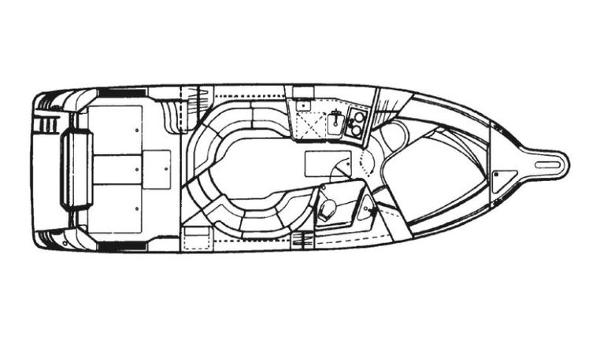 Top view layout of 1992 Sea Ray 350 Express Bridge boat.