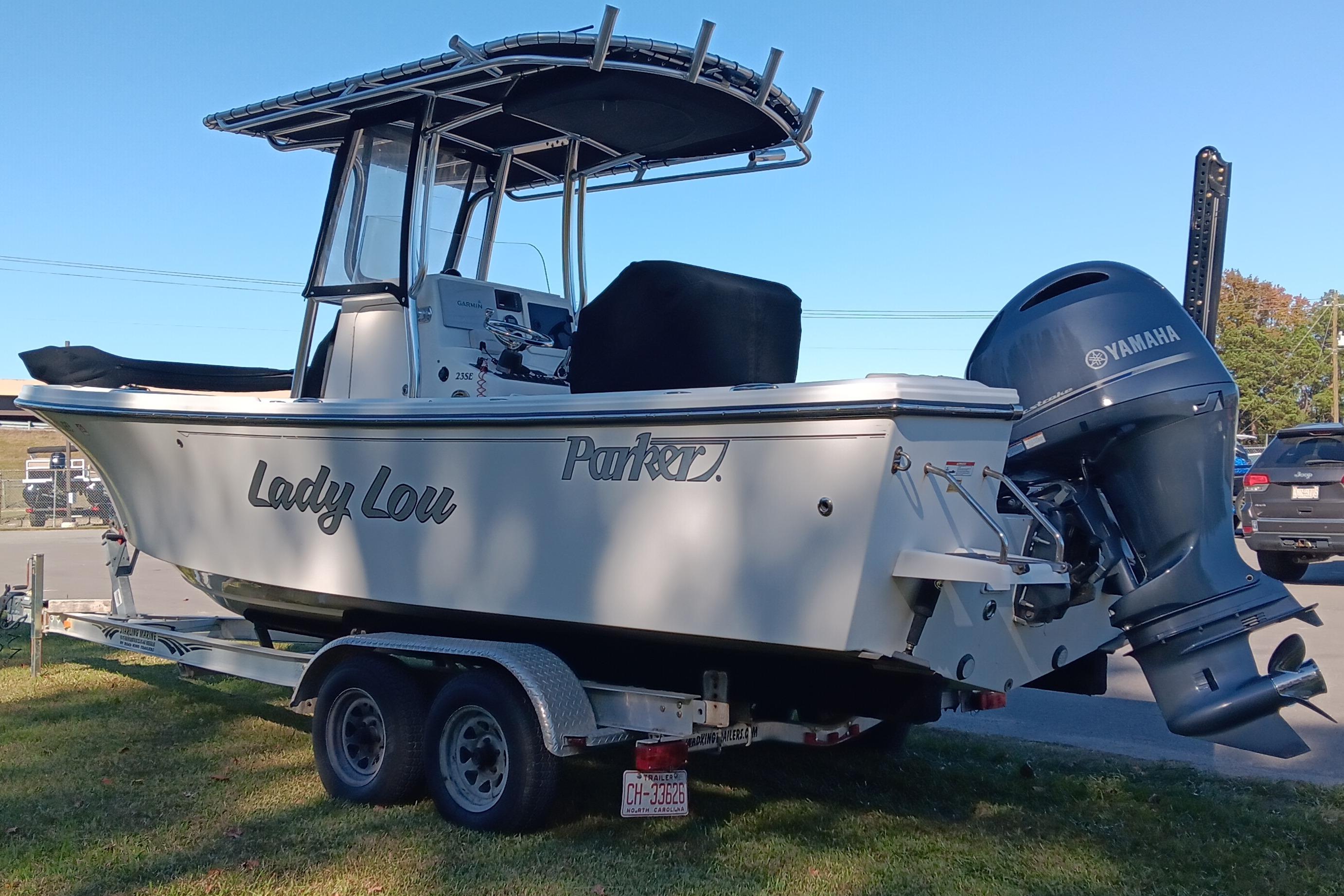 2016 Parker 2300 Special Edition boat on trailer with Yamaha outboard motor.