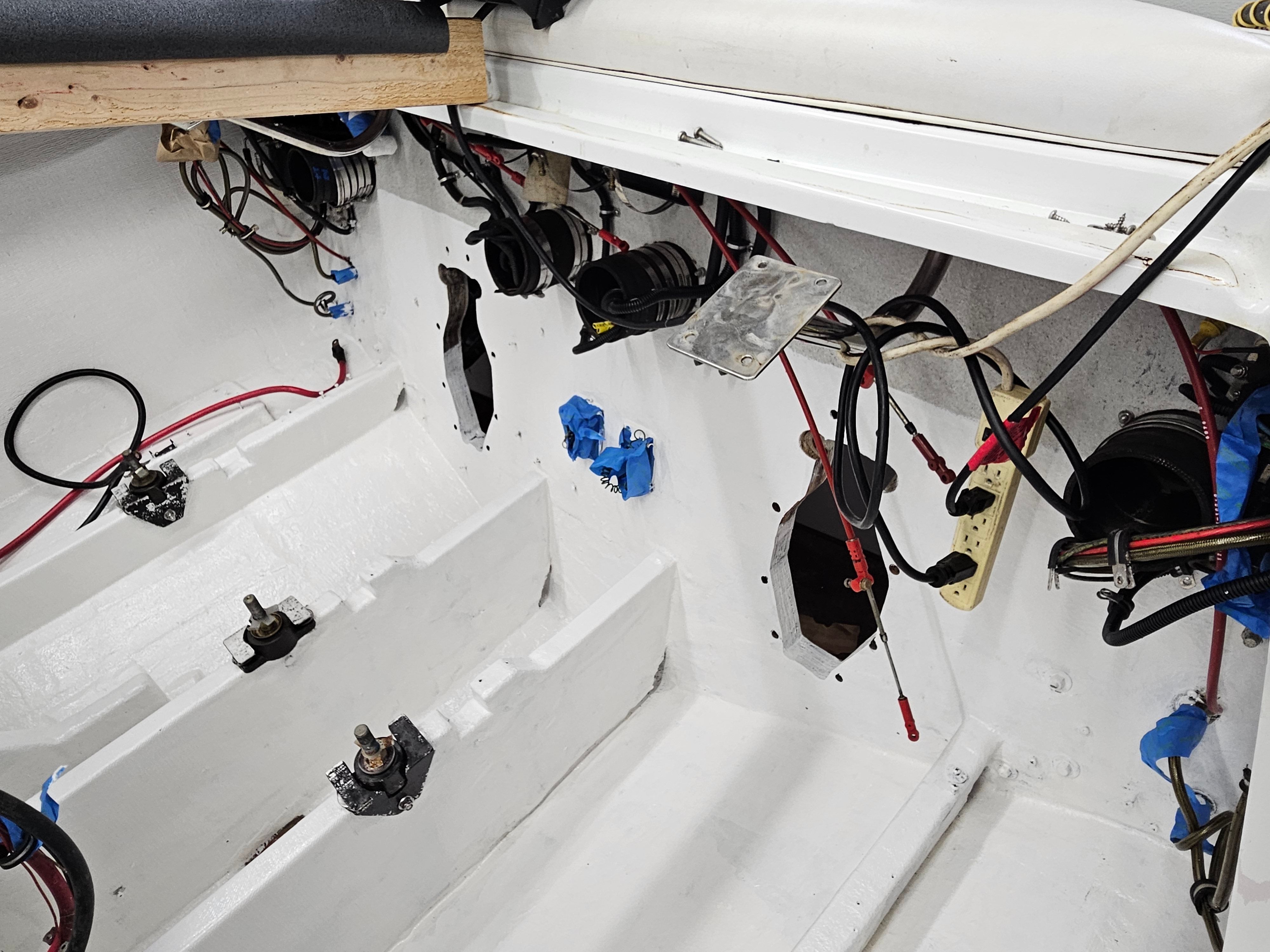 Interior view of a 1996 Baja 302 Boss with exposed wiring and components.