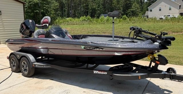 2024 Triton Trx19 Patriot: A sleek, modern boat on a trailer, ready for adventure.