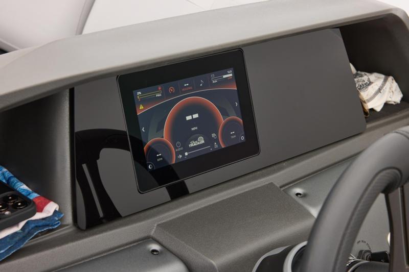 2026 Sun Tracker Party Barge 22 DLX dashboard with touchscreen display and controls.