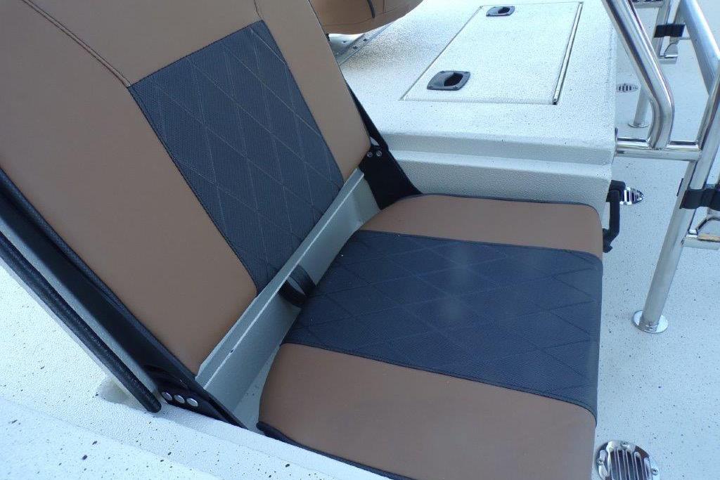 2026 Xpress H20B Bay boat seat with brown and black upholstery.
