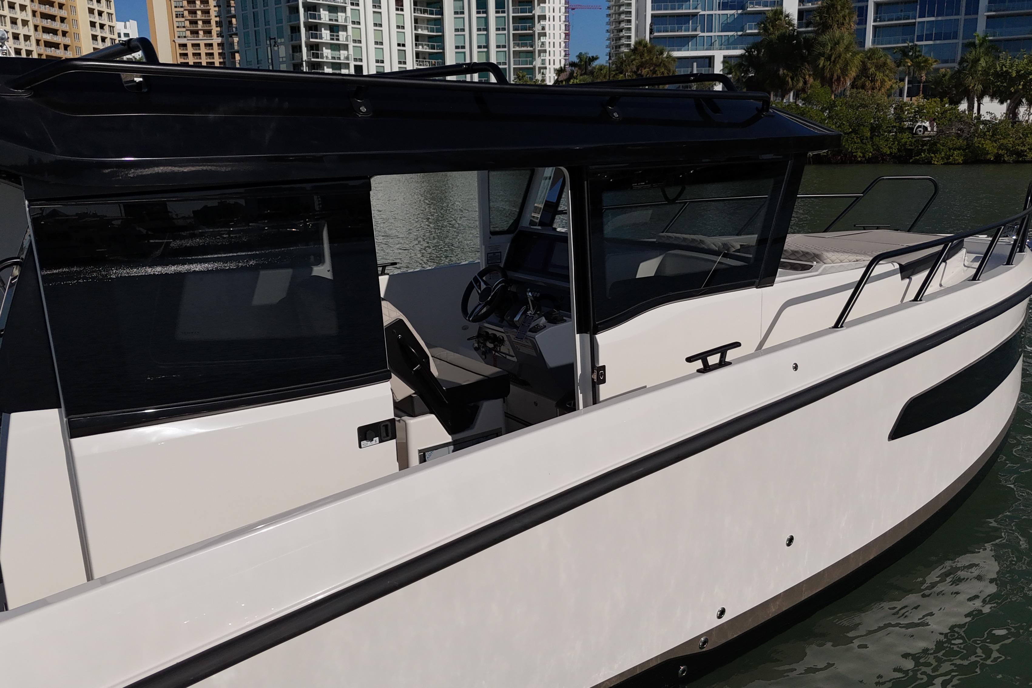 Navan C30 2026 boat docked, showcasing sleek design and modern features.