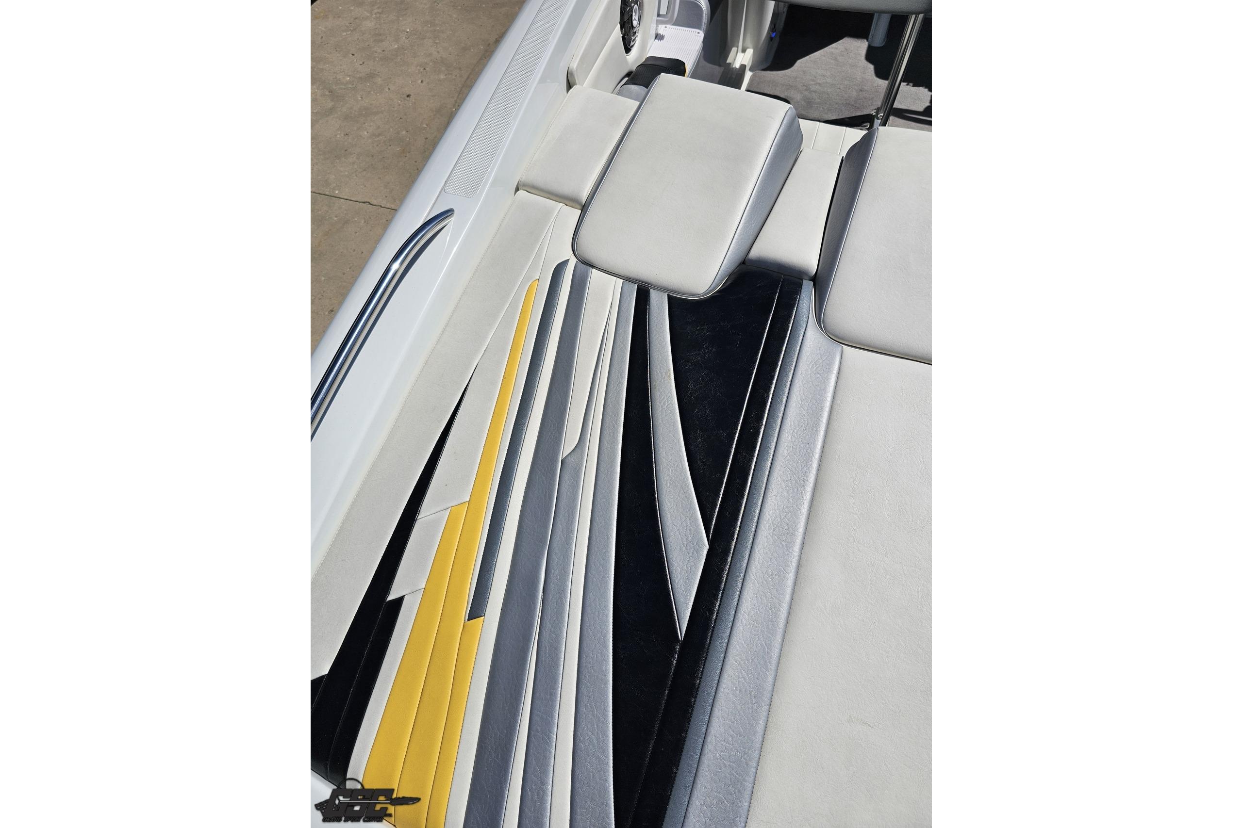 Interior of 2014 Formula 292 FASTech boat with sleek, modern upholstery design.