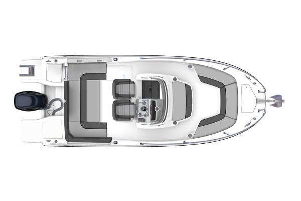 Top view of 2023 Jeanneau Leader 6.5 CC S3 boat layout.