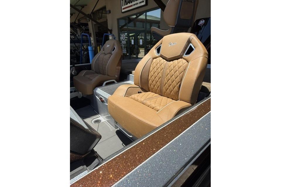 Luxurious tan seats in 2026 Ranger Z521R Cup-Equipped boat, showcasing premium design.
