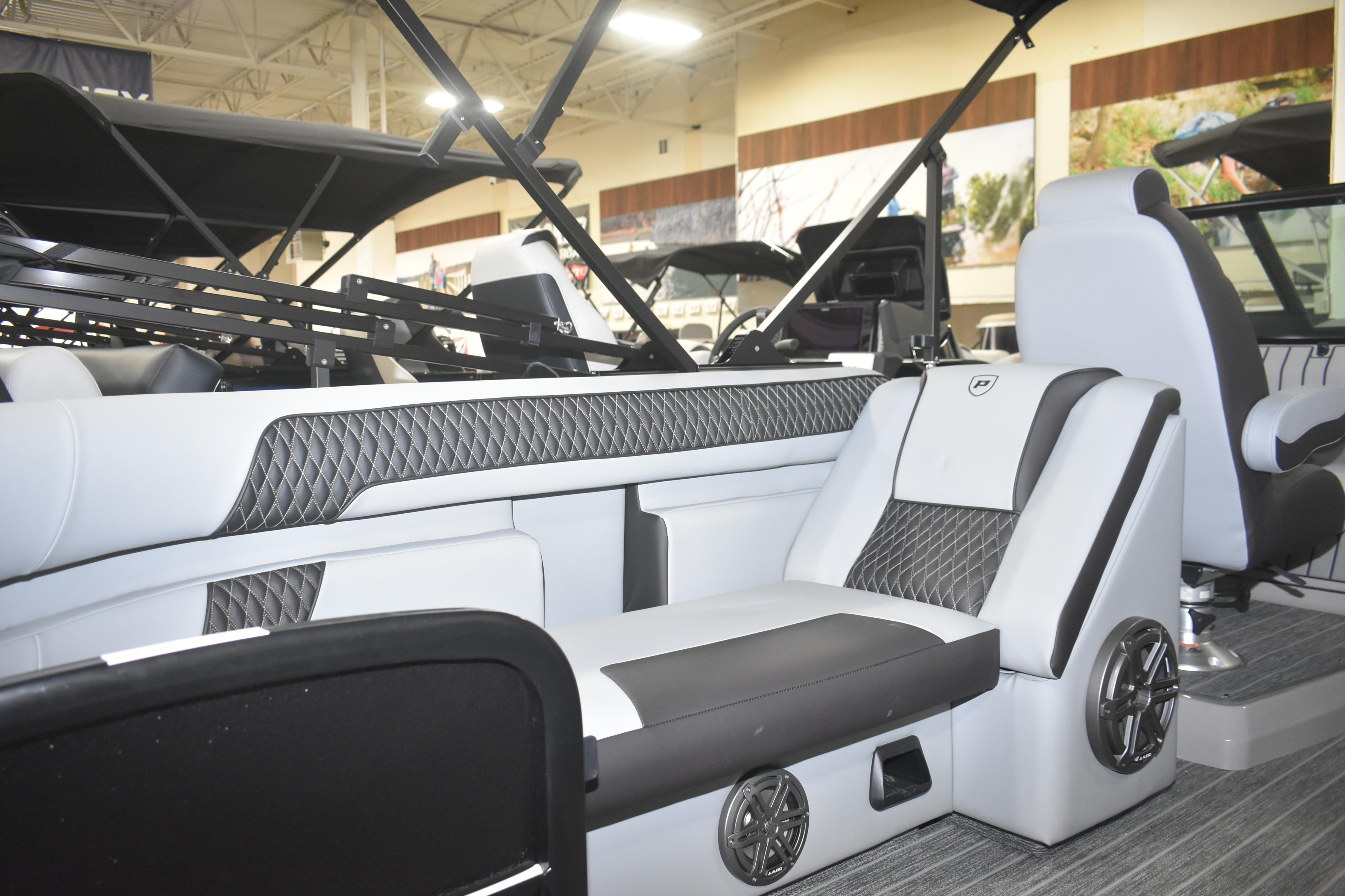 Interior of 2026 Premier 250 Solaris Sport boat with luxurious seating and modern design.