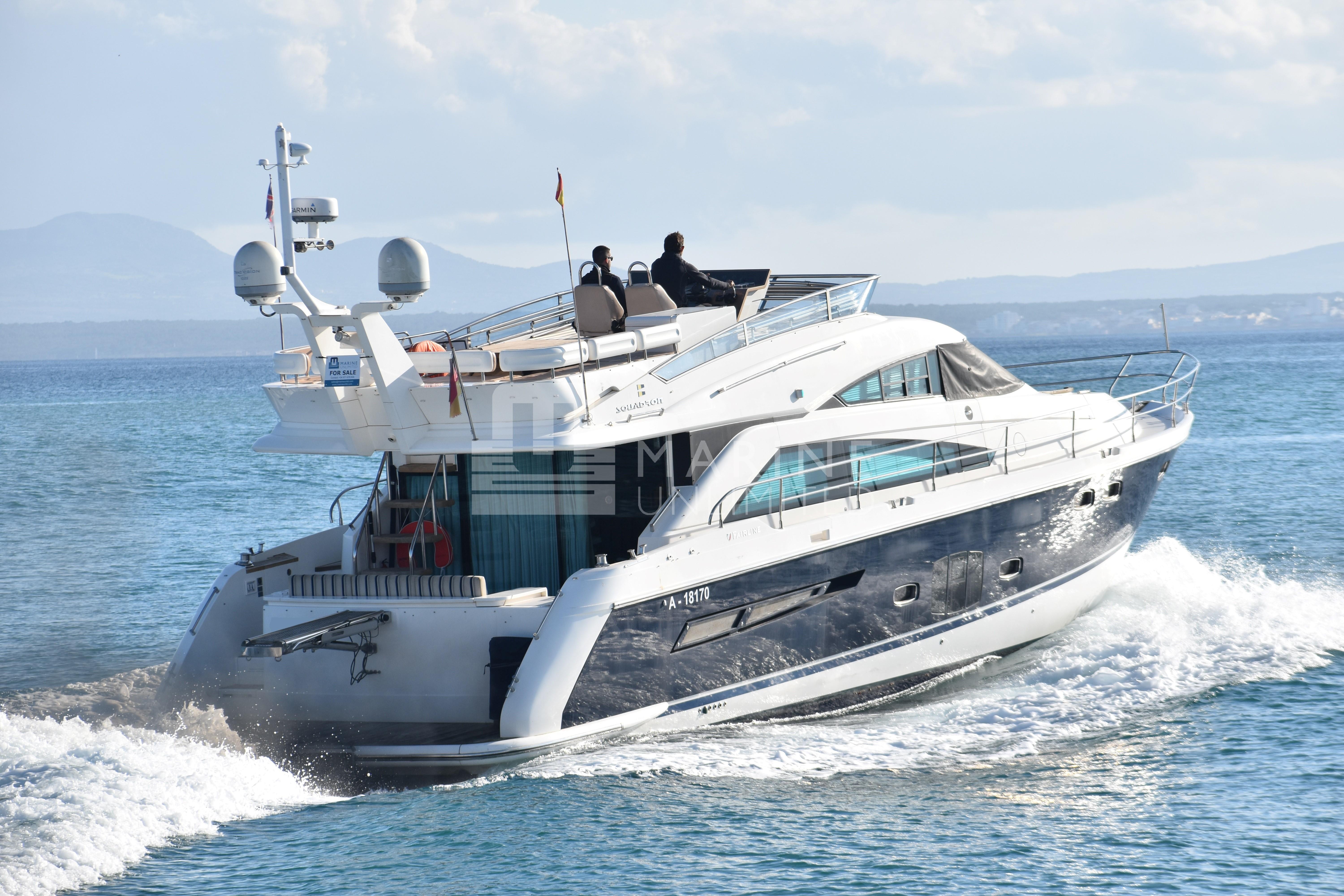 Luxury Fairline Squadron 55 yacht cruising on open water, 2010 model.