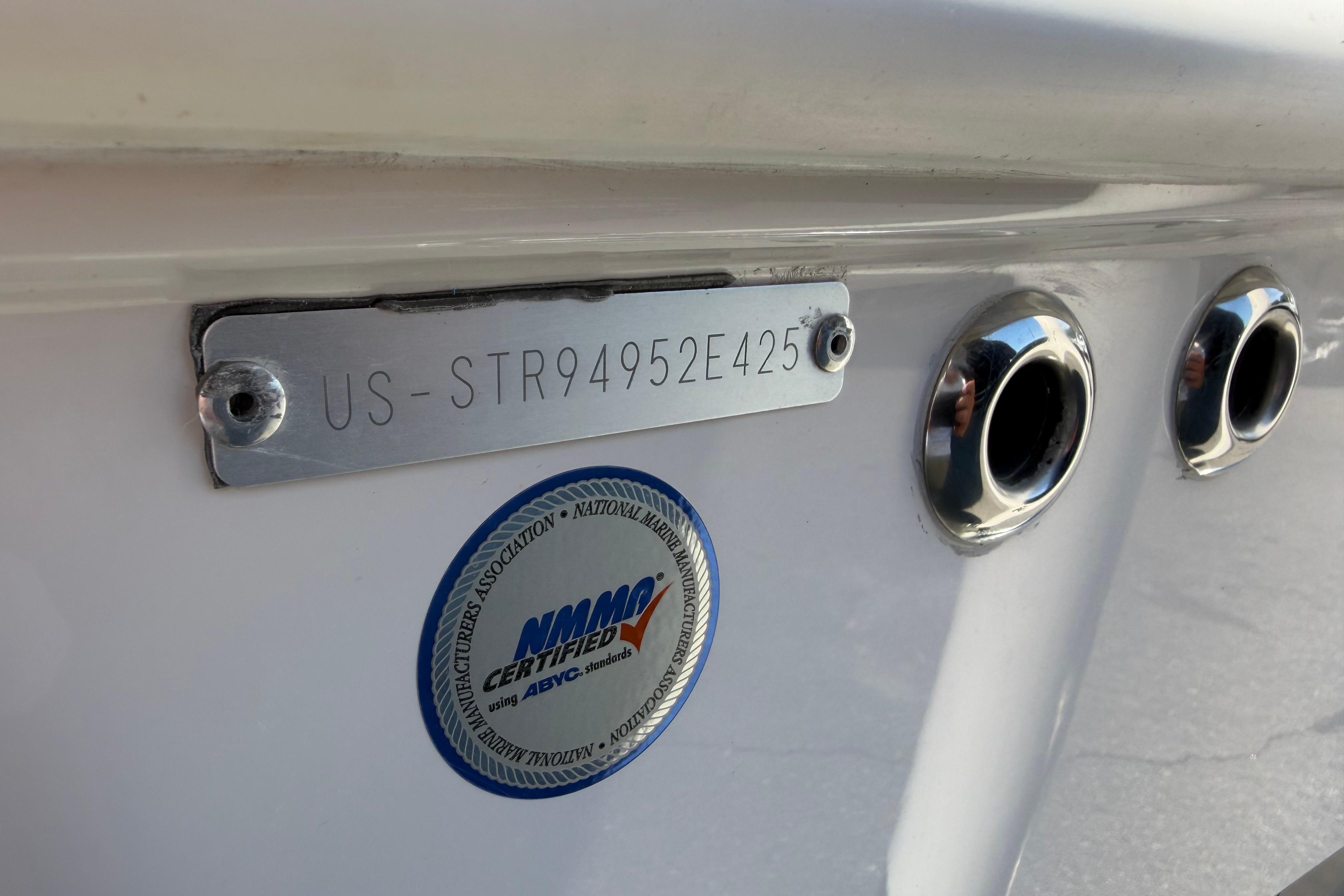 2025 Starcraft SVX 190 OB boat hull identification number and NMMA certification sticker.