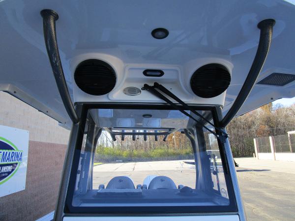 2025 Sea Pro 292 Offshore boat console with speakers and windshield wipers.