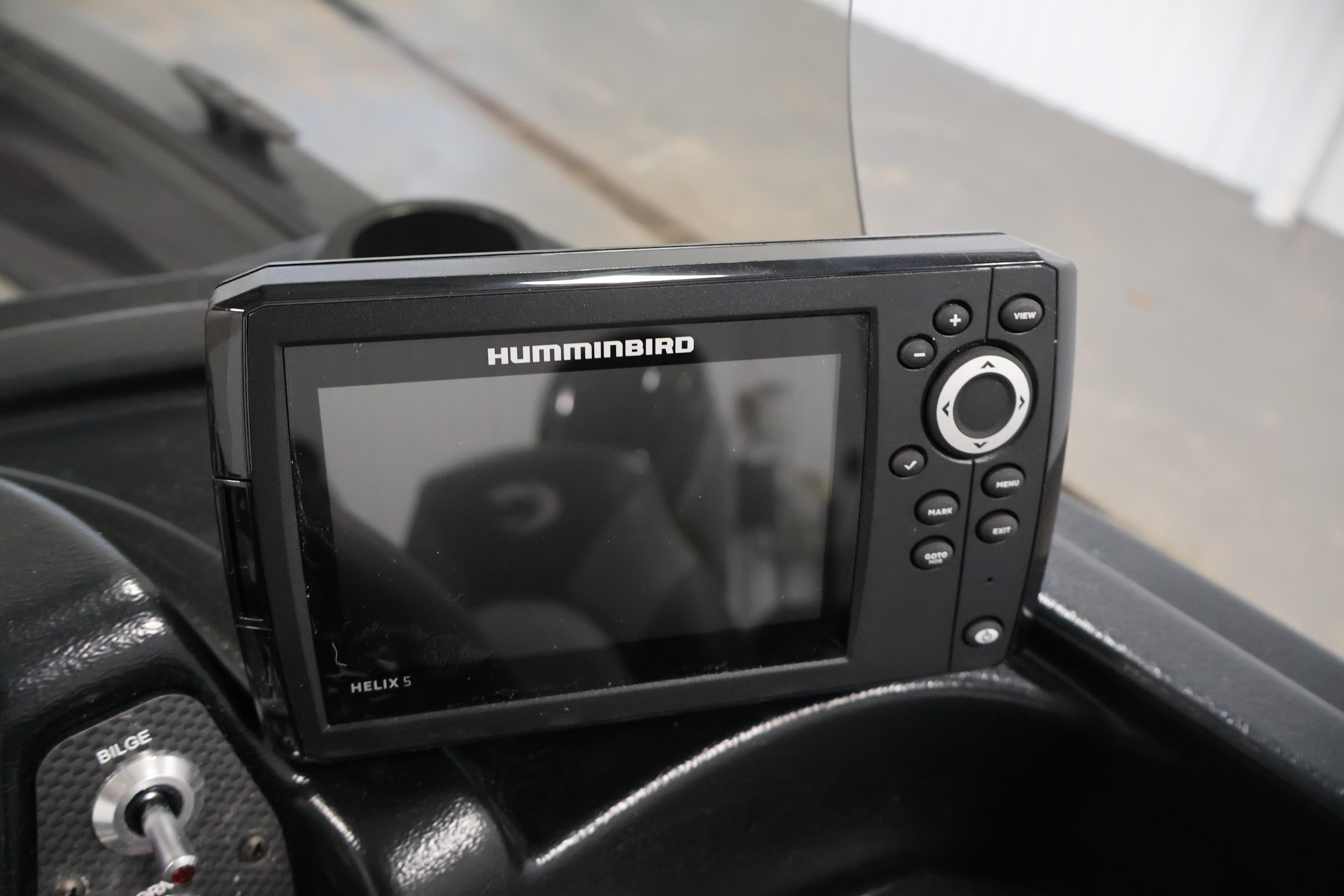 Humminbird Helix 5 fish finder on 2026 Crestliner 1850 Kodiak SC boat dashboard.