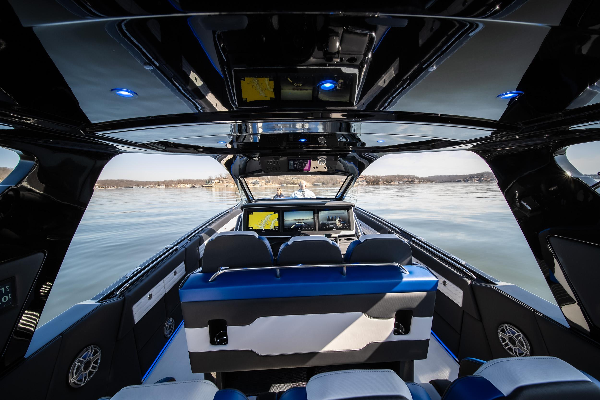 Interior of 2025 Cigarette 42 Auroris boat with modern design and advanced navigation systems.