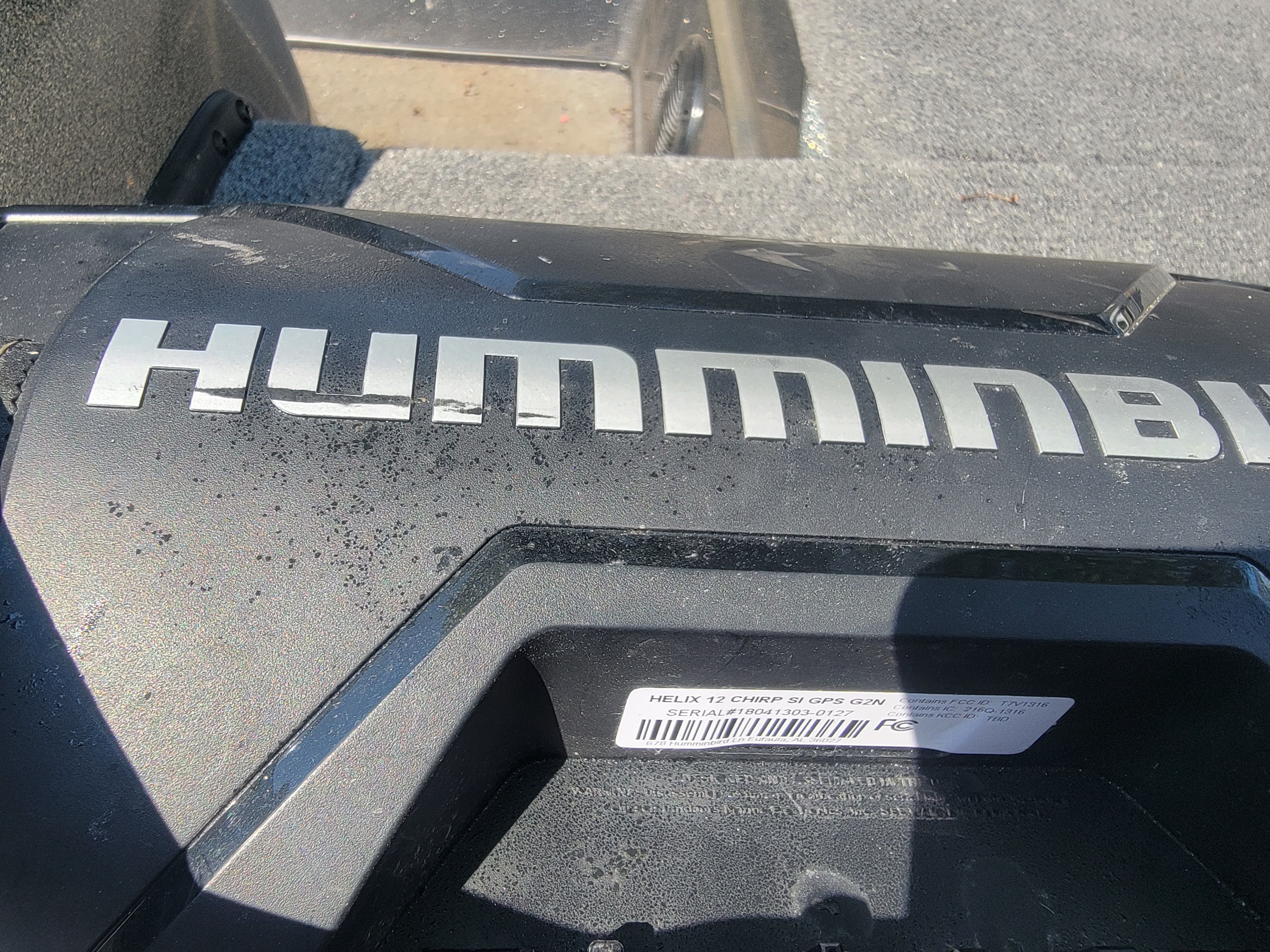 Close-up of a Humminbird device on a boat.