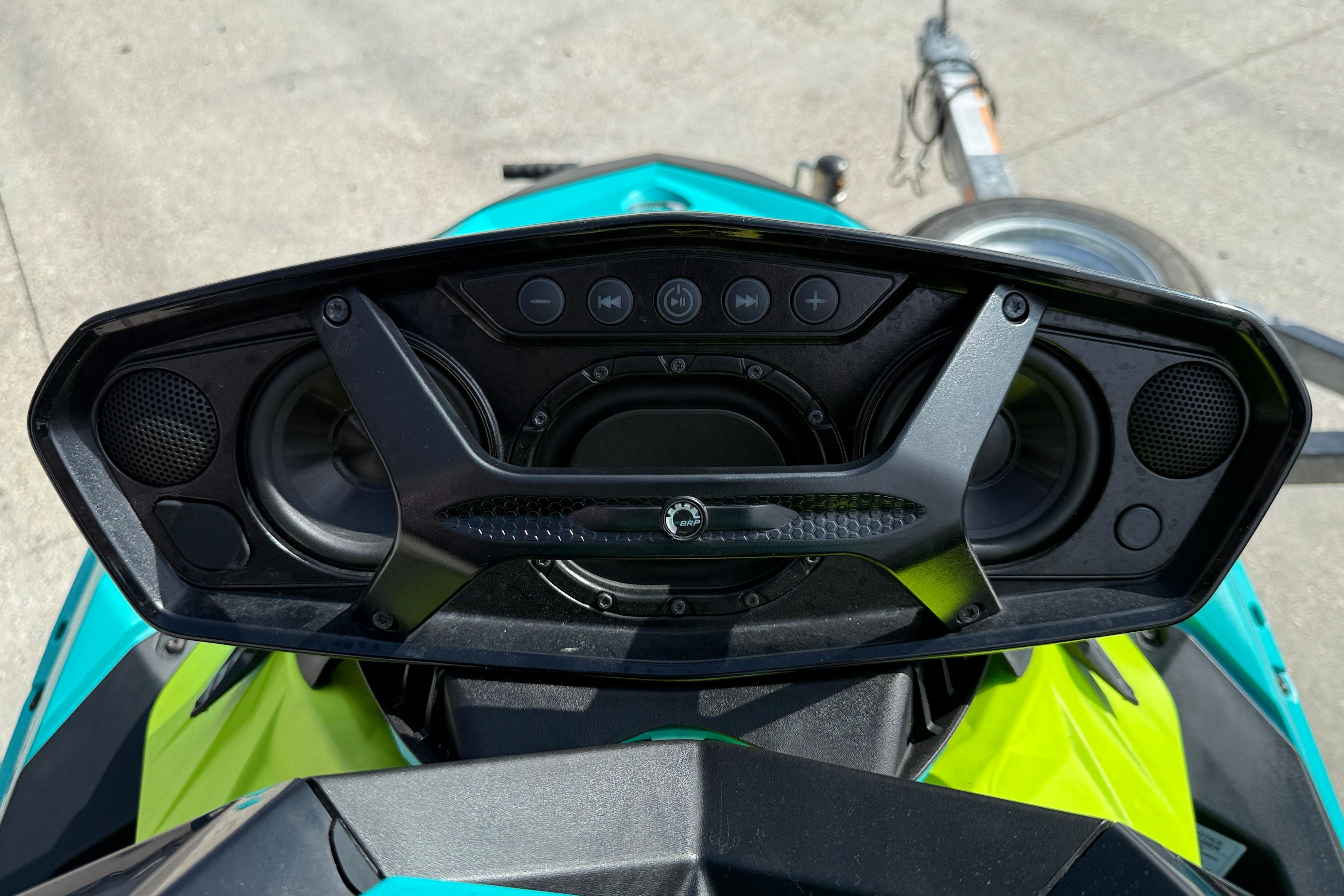 2022 Sea-Doo Spark 3up dashboard with audio controls and speakers.