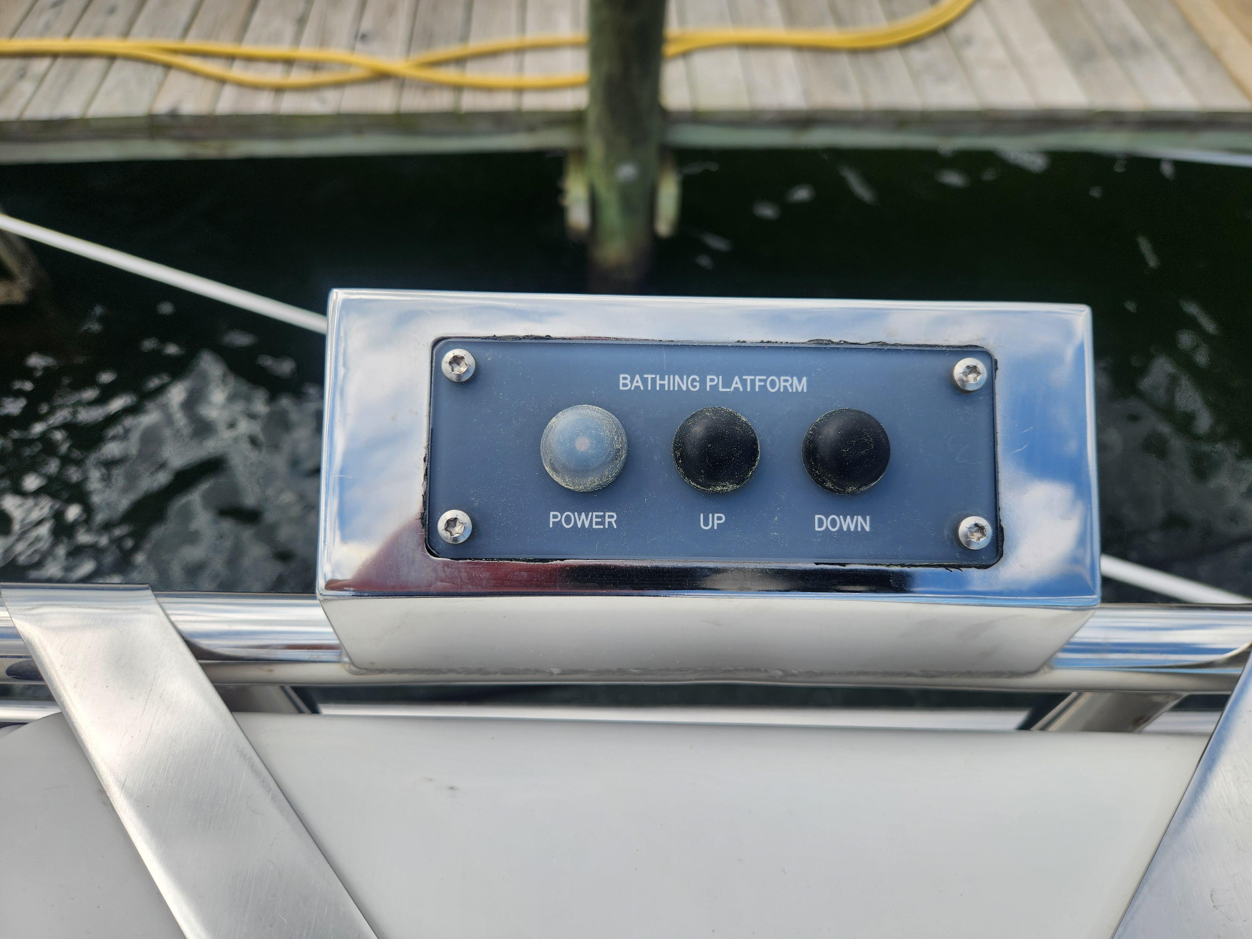 Control panel for bathing platform on 2023 Hallberg-Rassy 57 yacht.