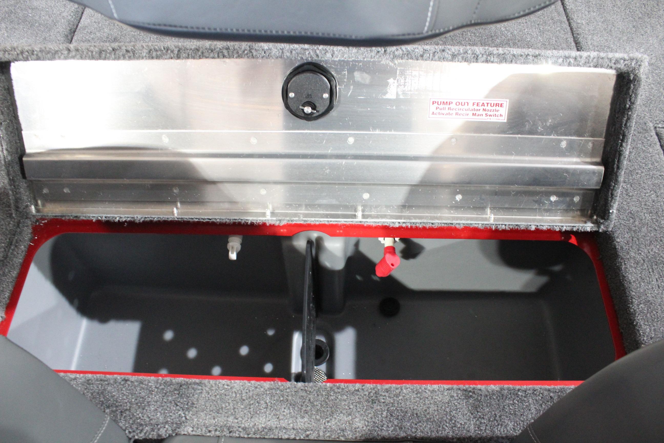 2026 Tracker Pro Team 175 boat storage compartment with pump-out feature.