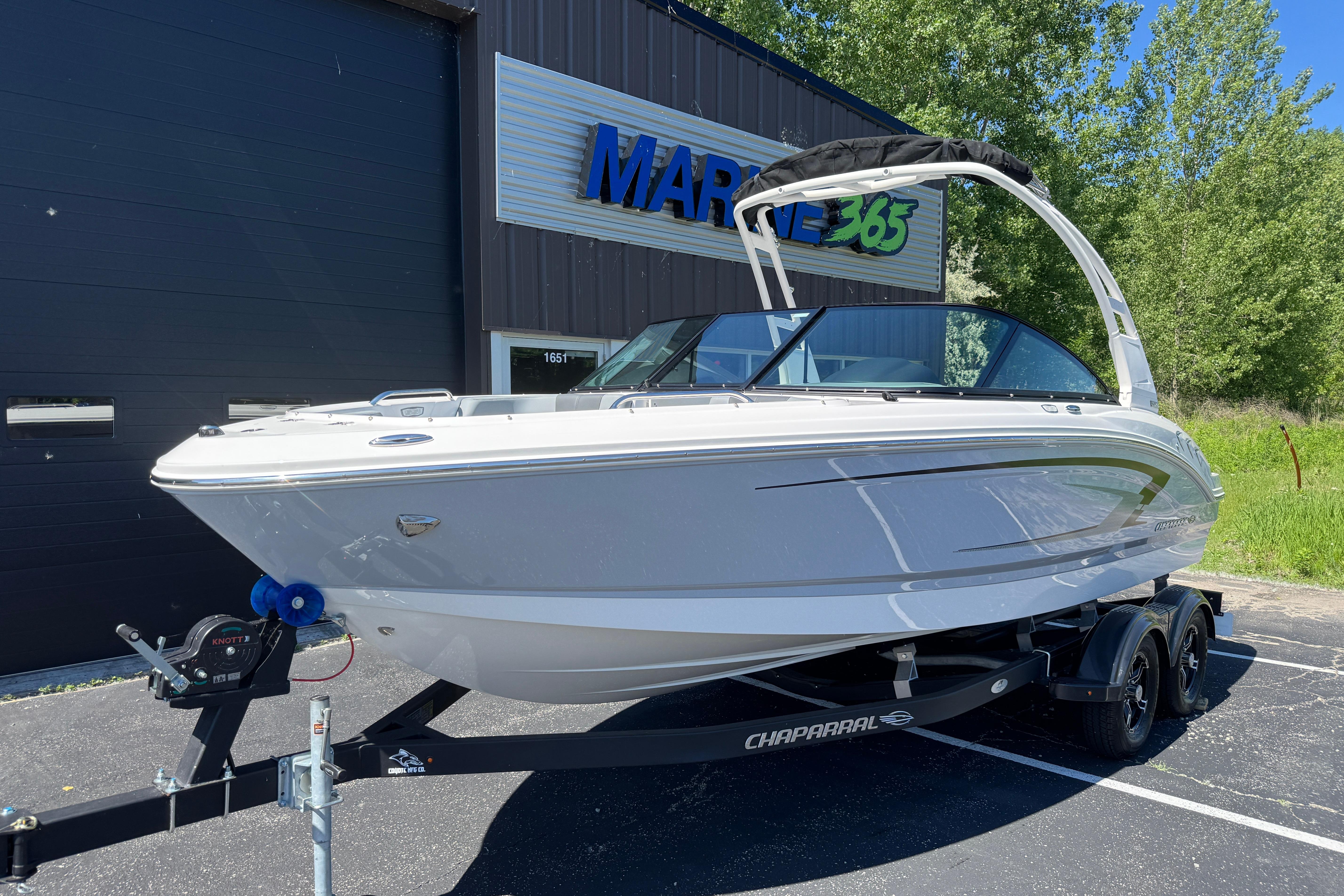 2026 Chaparral 21 SSi boat on trailer outside Marine 365 building.