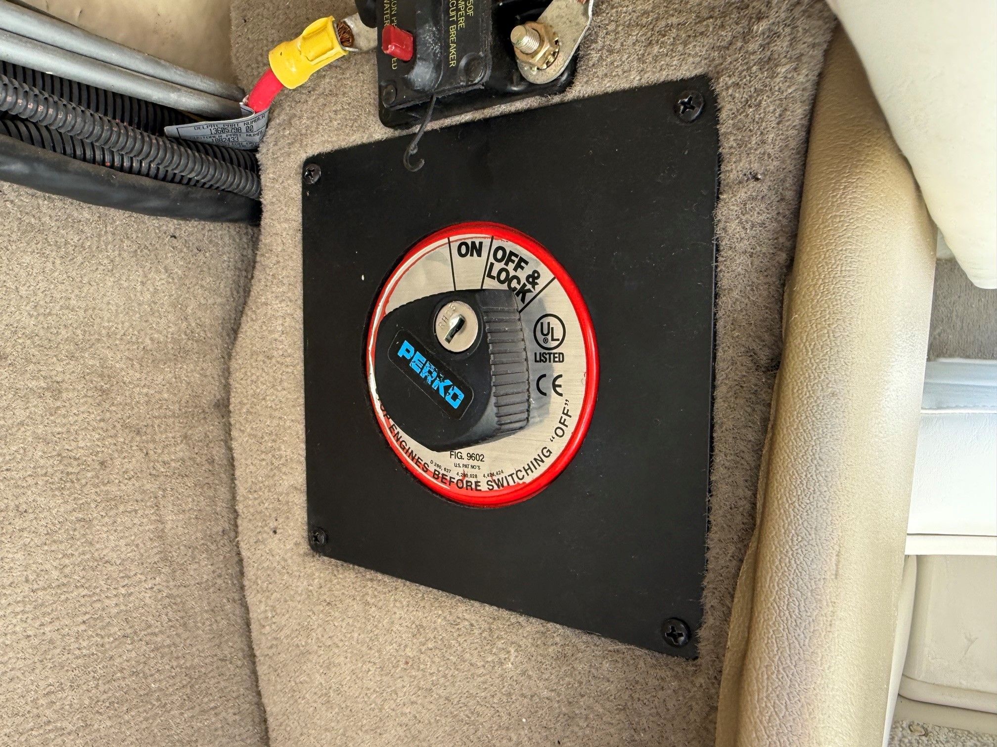 Perko battery switch in a 2007 Sea Ray 230 Select boat.